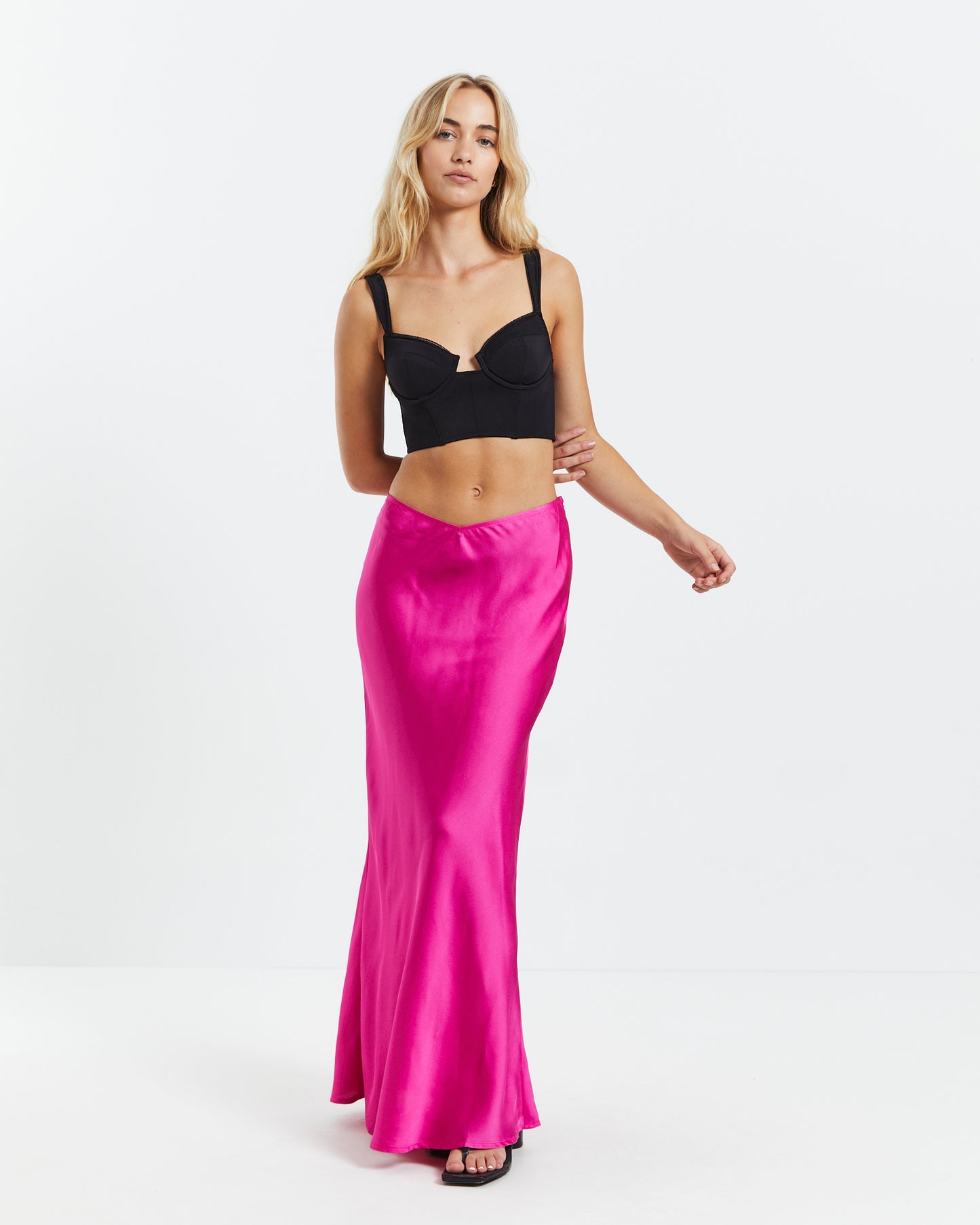 Lexi Low Rise Bias Sat Midi Skirt Pk