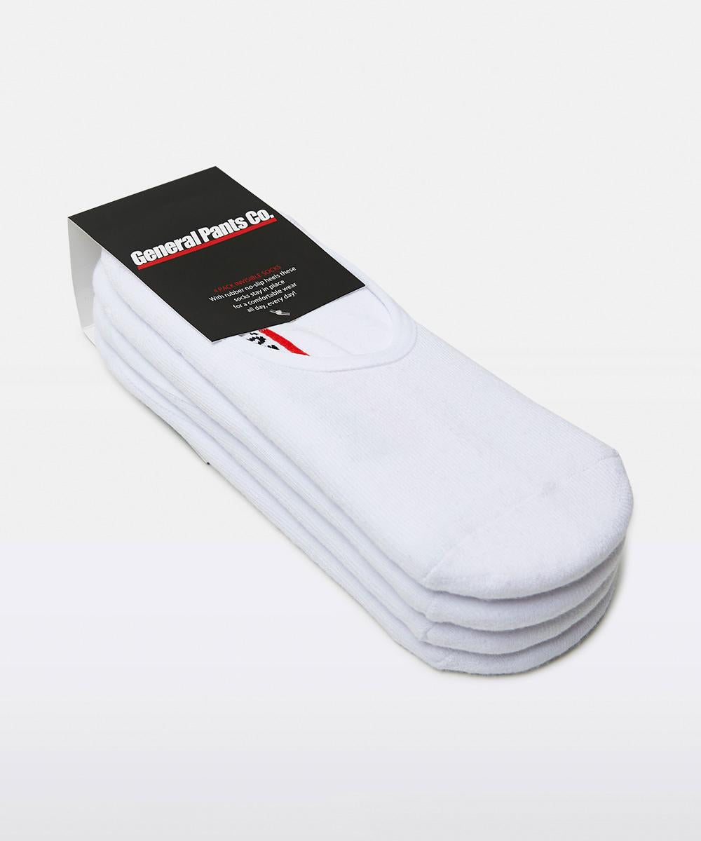 Unisex Invisible Socks 4 Pack White
