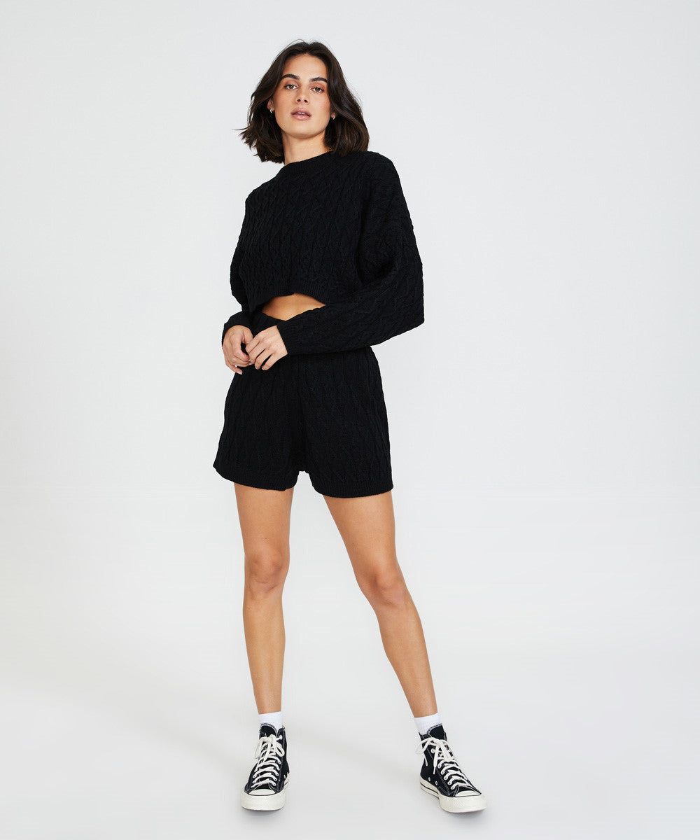 Avery Cable Knit Short Black