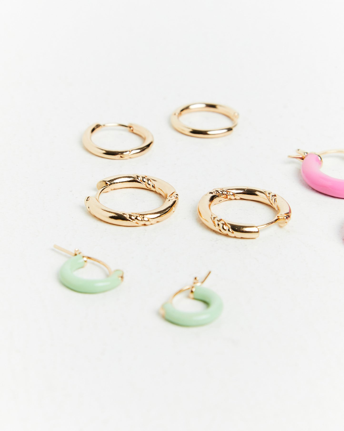 Pastel Enamel Huggie Earring Pack Gold