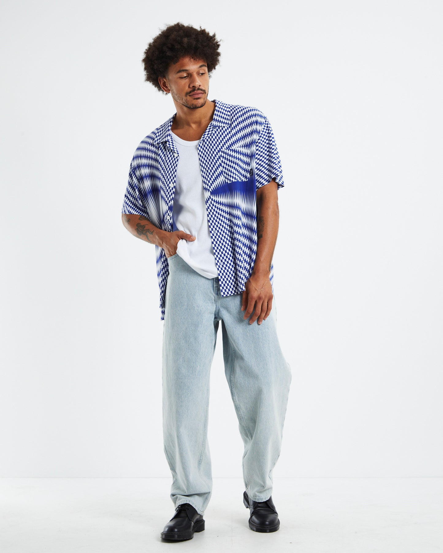 Pyschedelic Check Short Sleeve Shirt Blue