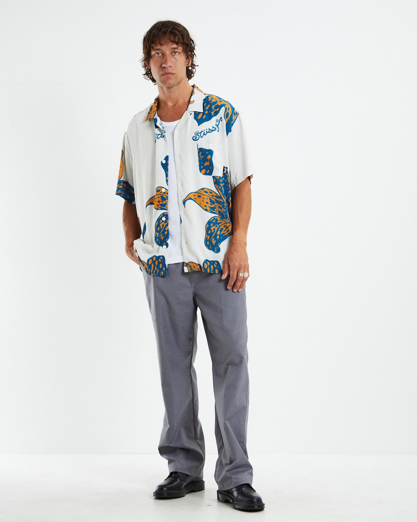Floral Rayon Short Sleeve Shirt White