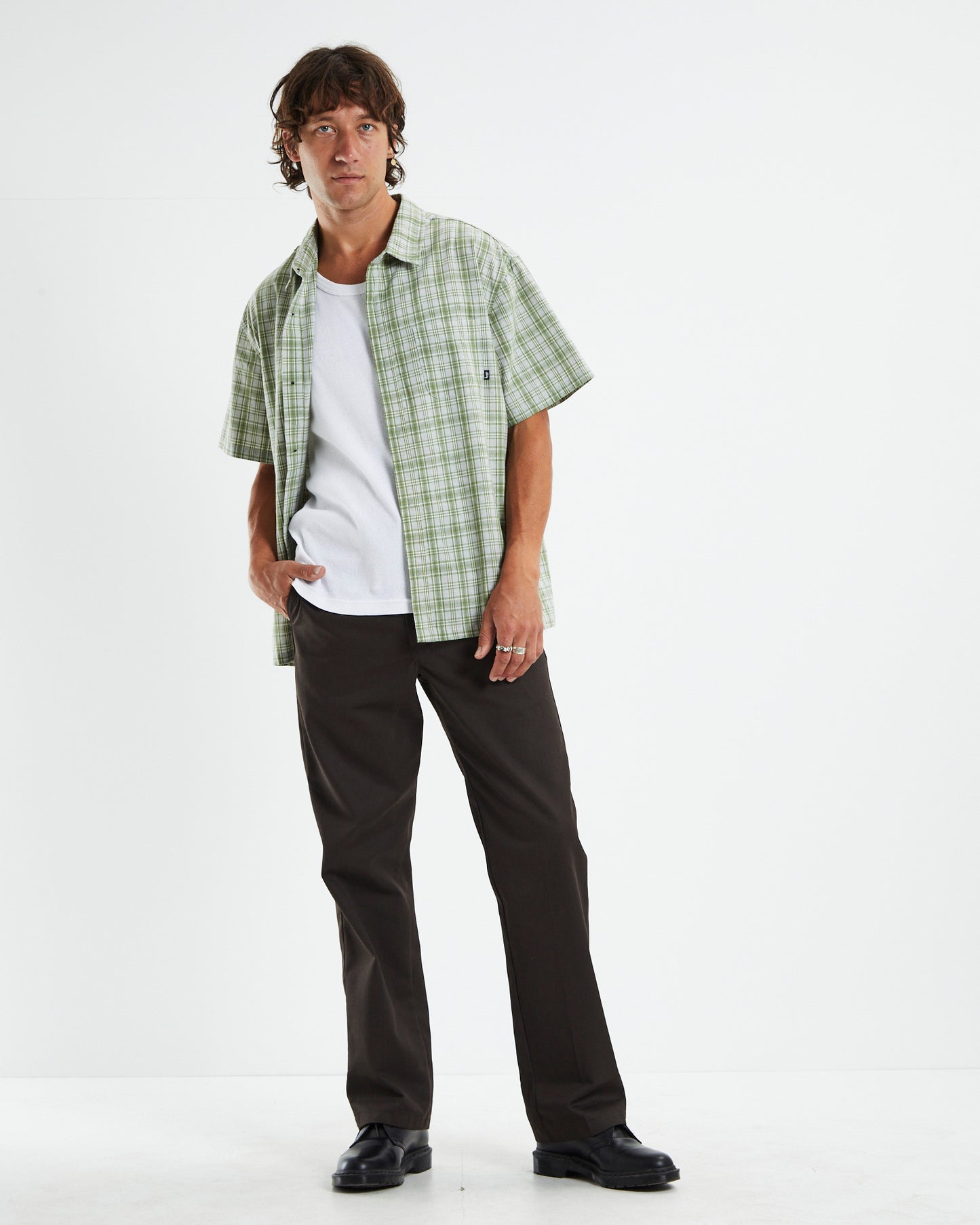 Textile Check Short Sleeve Shirt Green