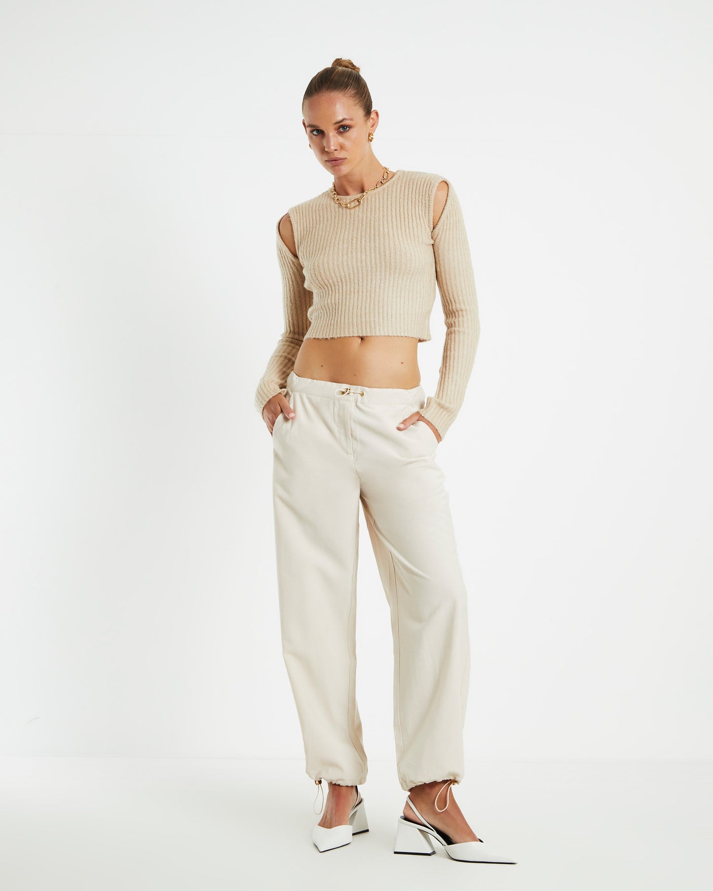 Vera Slash Long Sleeve Knit Top Oat