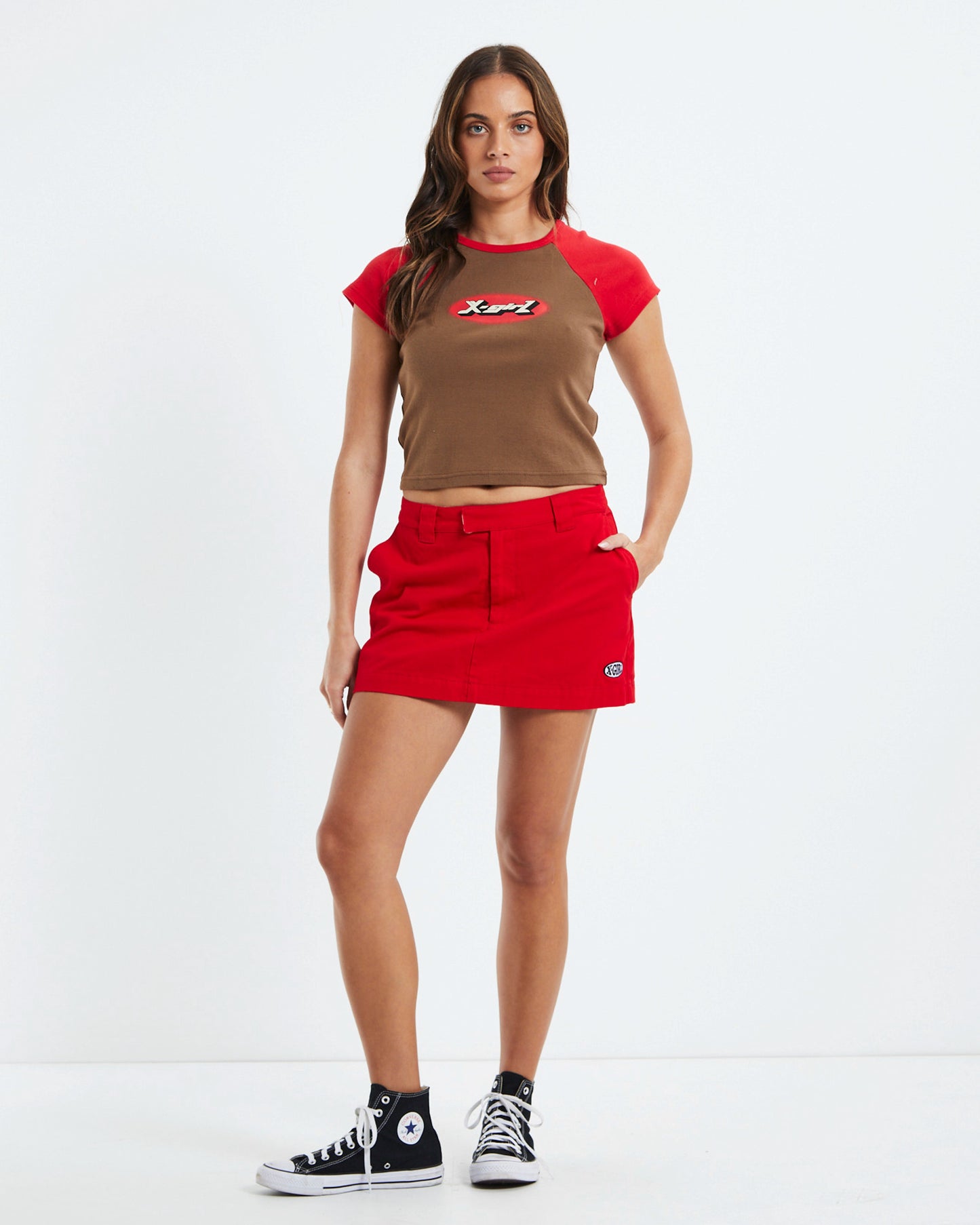 New Age Raglan Baby Tee Brown/Red