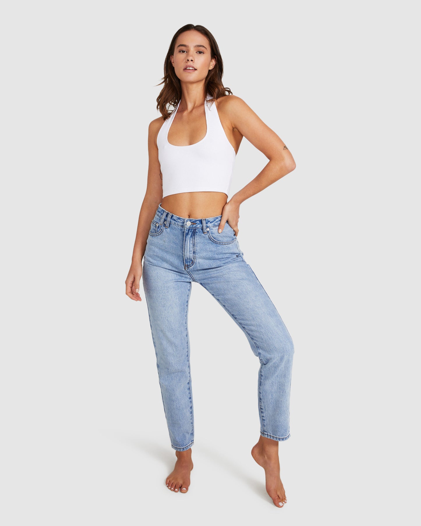 Halter Neck Rib Crop Top White