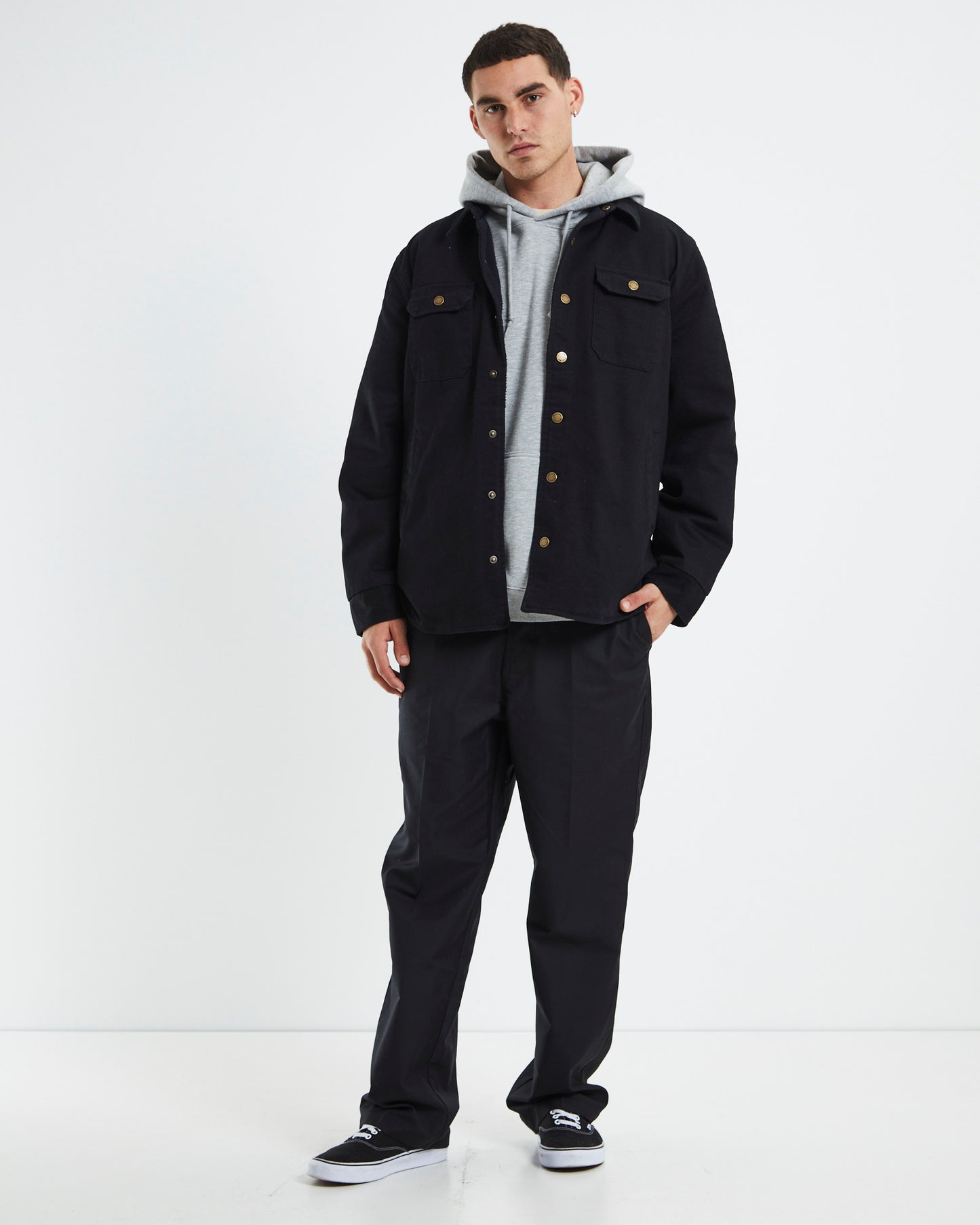 Men At Work Drill Shacket Black