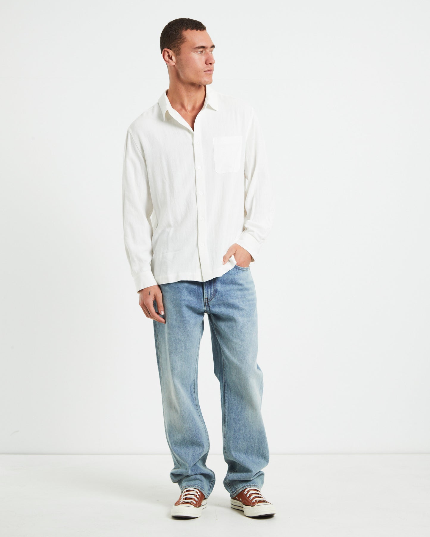Harrison Linen Long Sleeve Shirt in White