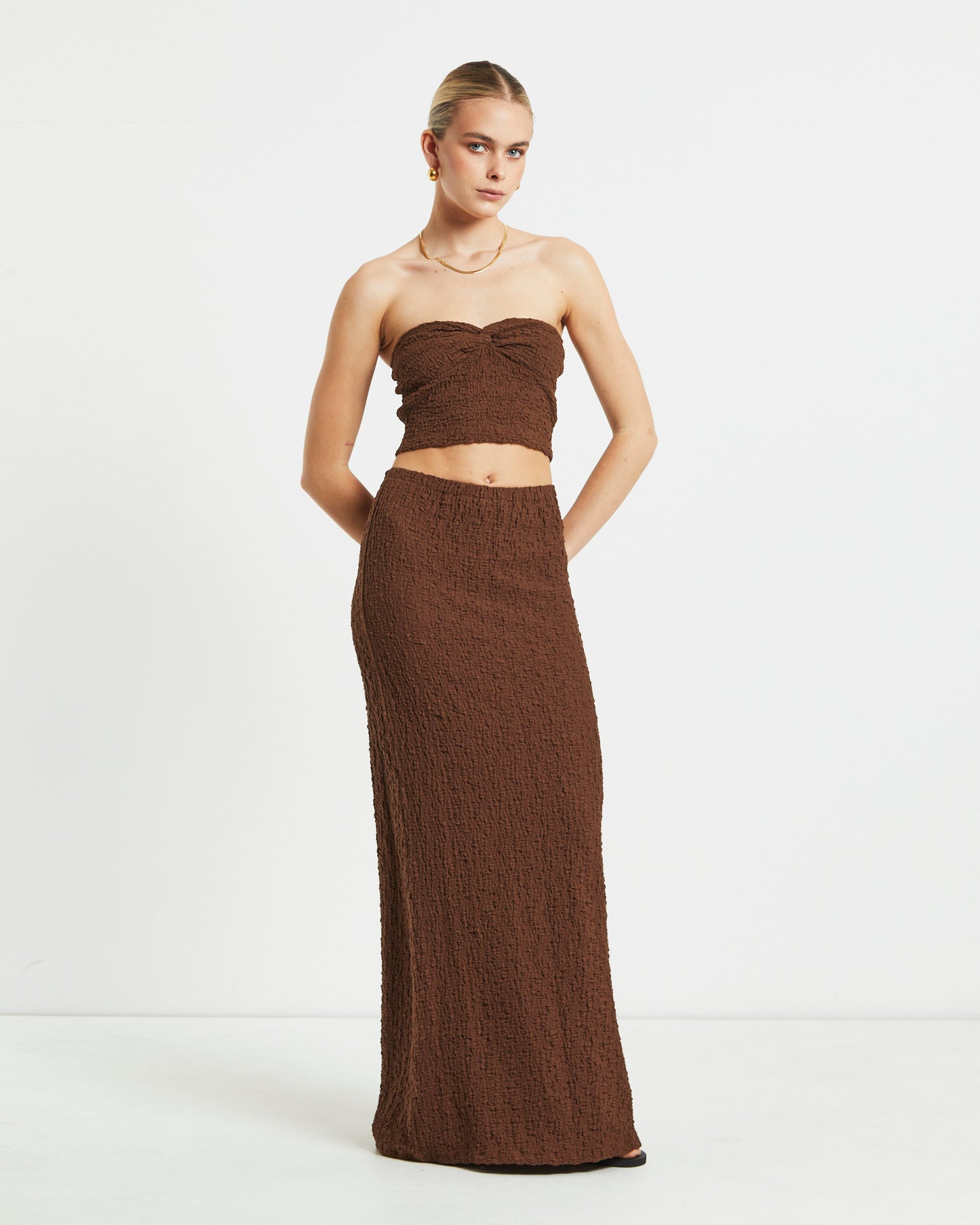 Skyla Texture Twist Bandeau Top in Hazelnut Brown