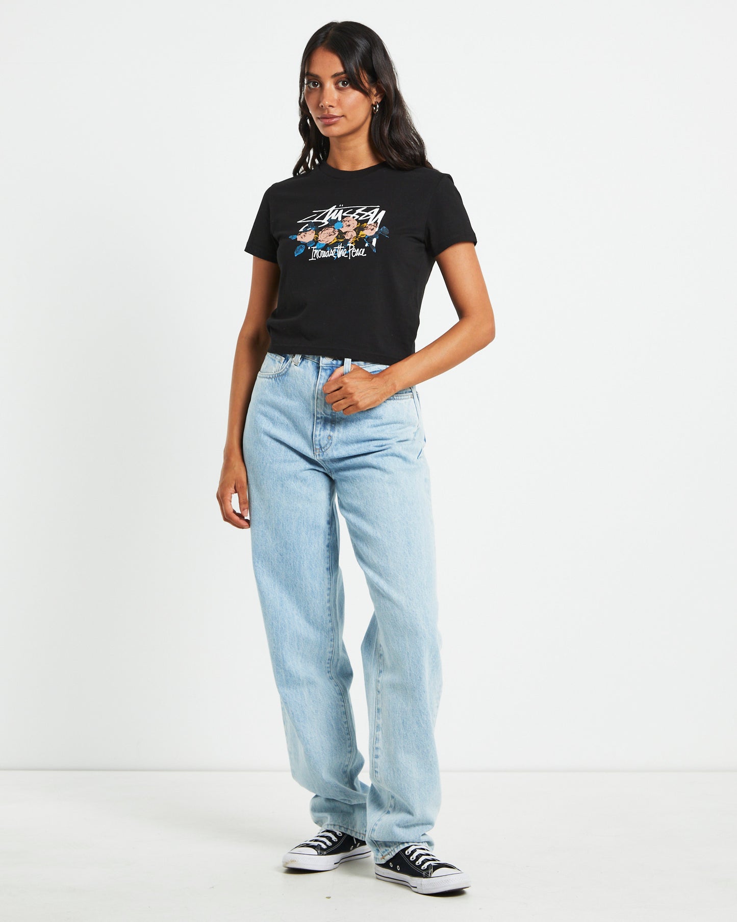 Rose Slim Short Sleeve T-Shirt in Black