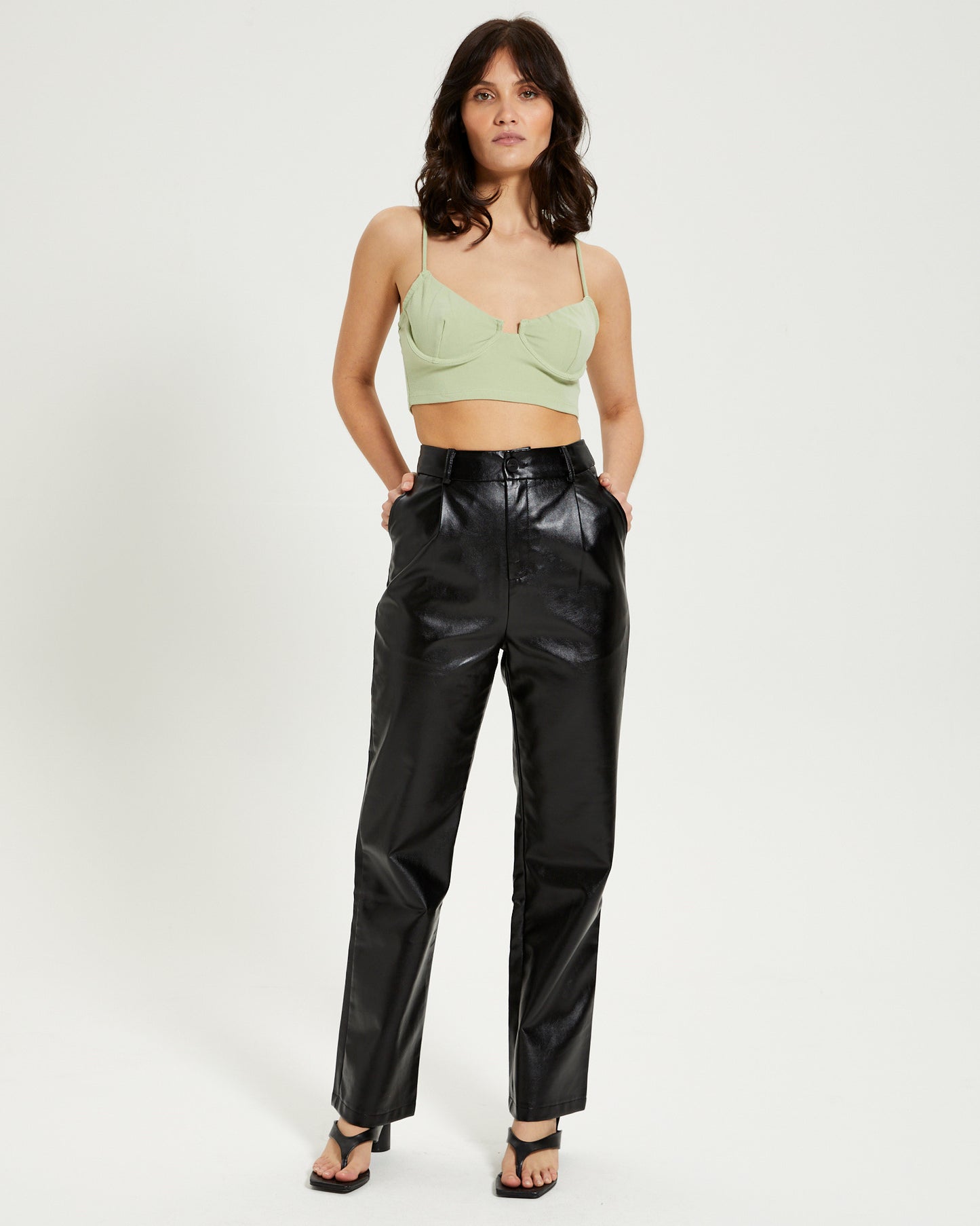 Blake Jersey Corset Crop Top Sage Green