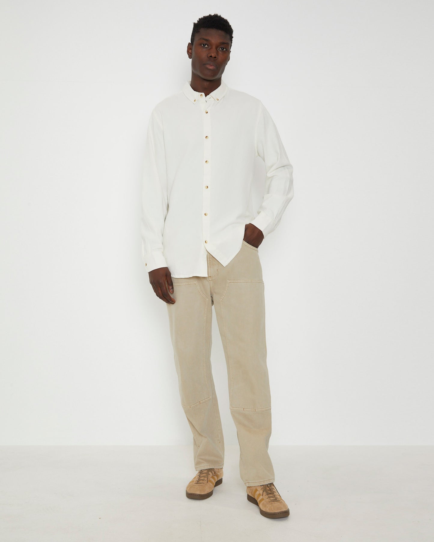 Men At Work Oxford Long Sleeve Shirt in White
