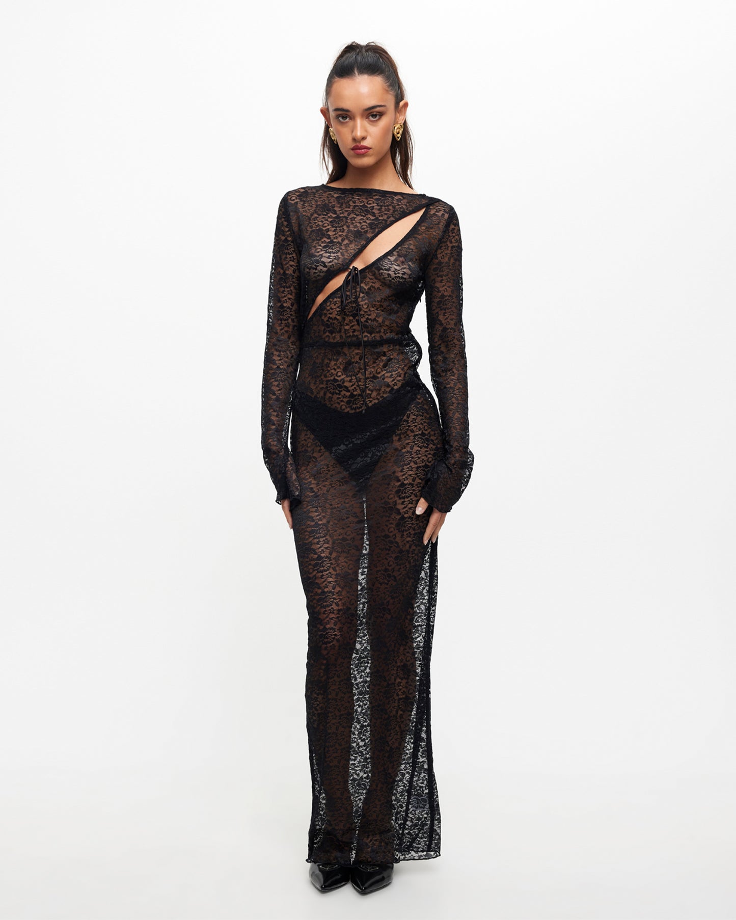 Fever Lace Maxi Dress in Onyx Black