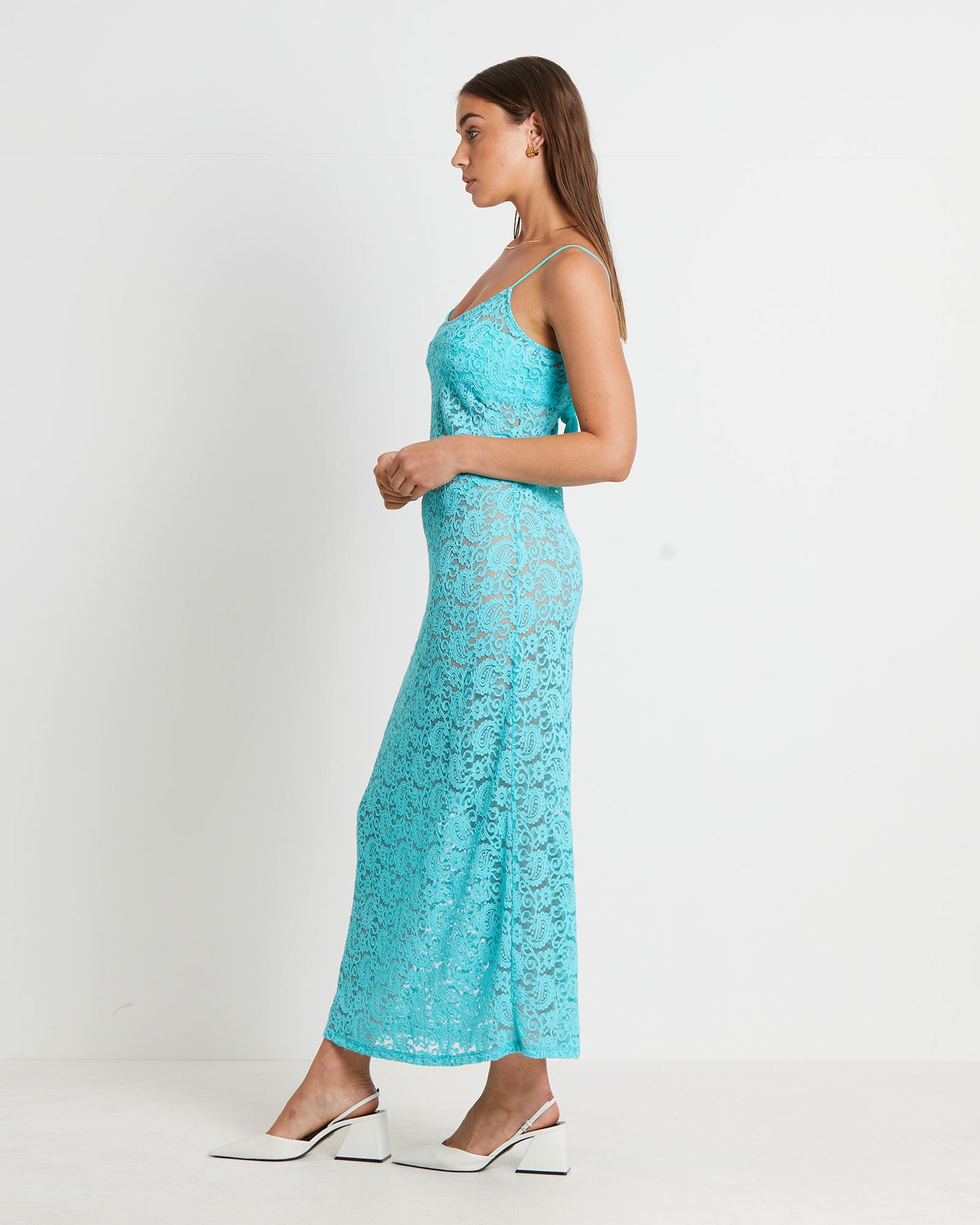 Zayla Lace Maxi Dress in Aqua Blue