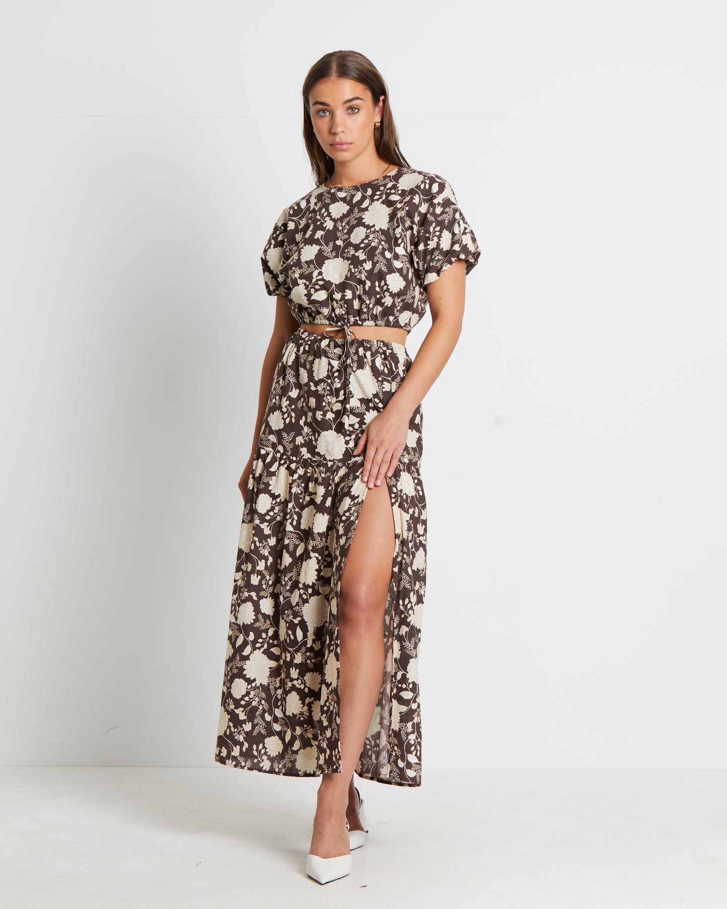 Melody Linen Maxi Skirt in Brown Assorted