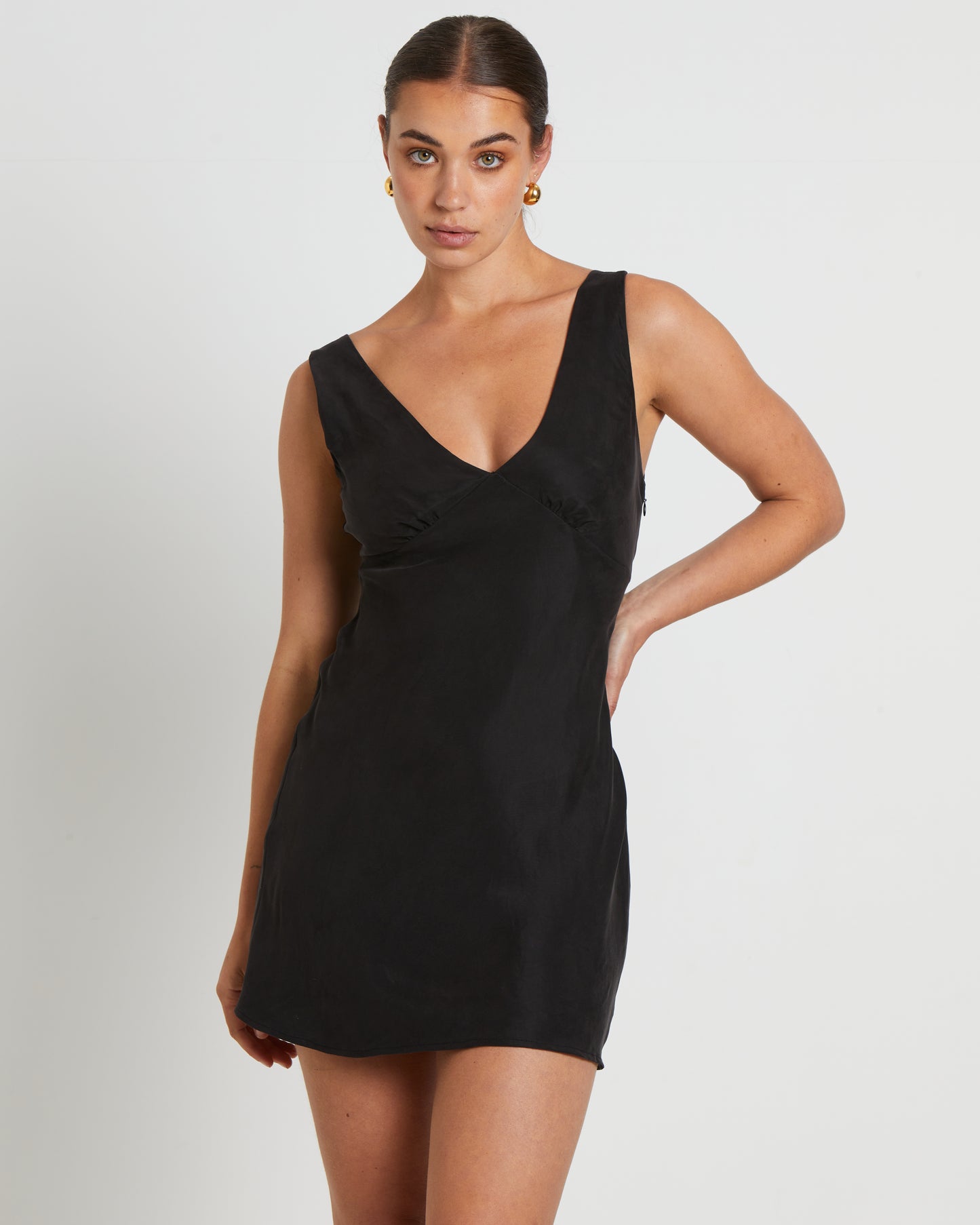 Evelyn Cupro Mini Dress in Black