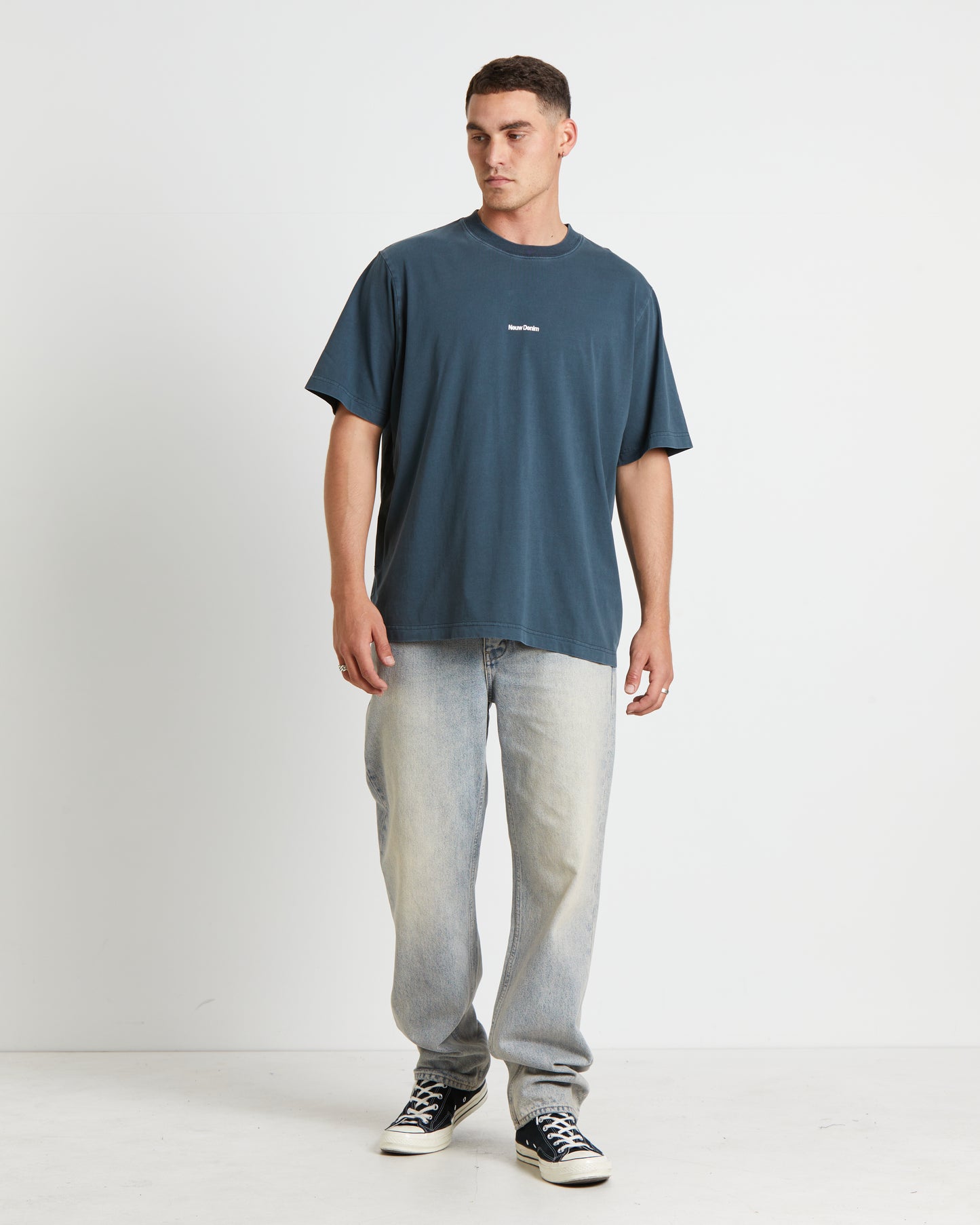 Samo Neuw Denim Logo Short Sleeve T-Shirt in Dark Pine