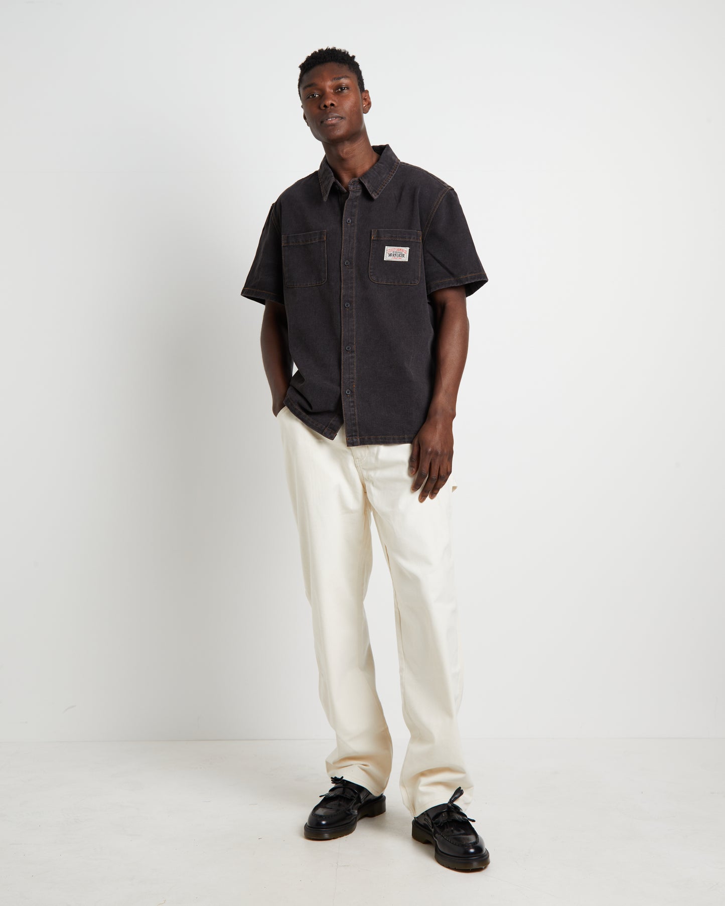 Workgear Denim Short Sleeve Shirt in Black Denim