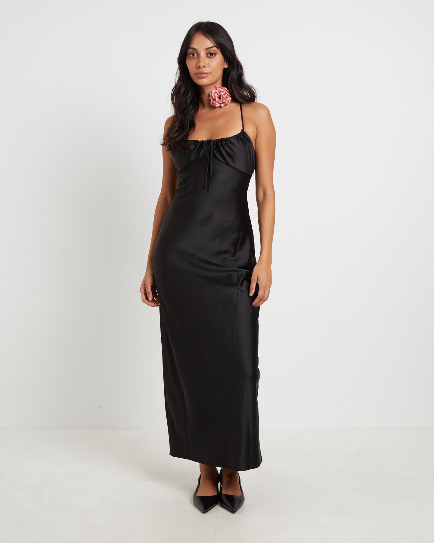 Ruby Romantic Maxi Slip Dress in Black