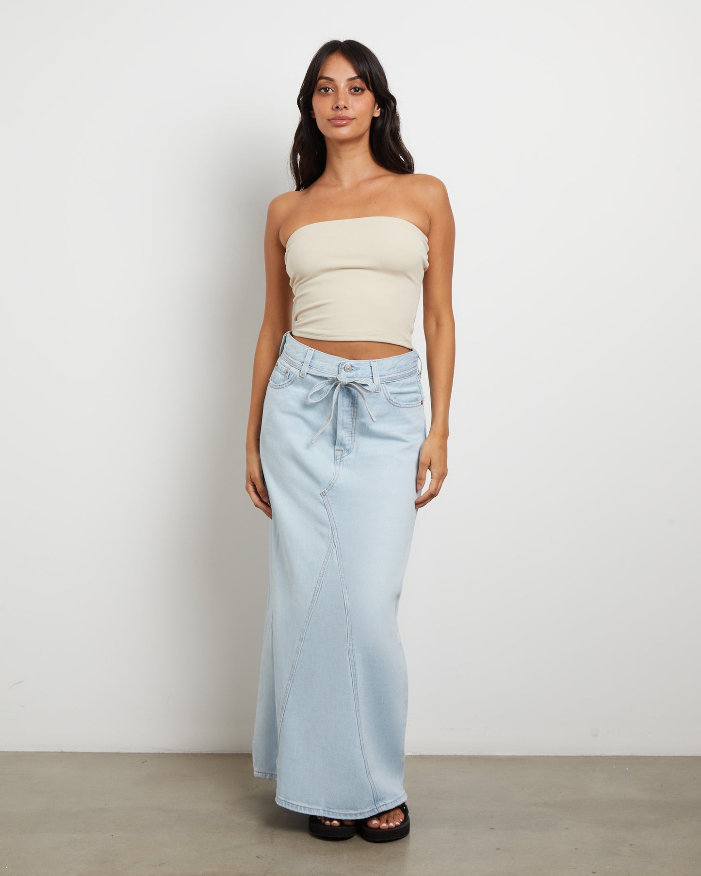 Iconic Long Denim Belt Skirt in So Called Pants