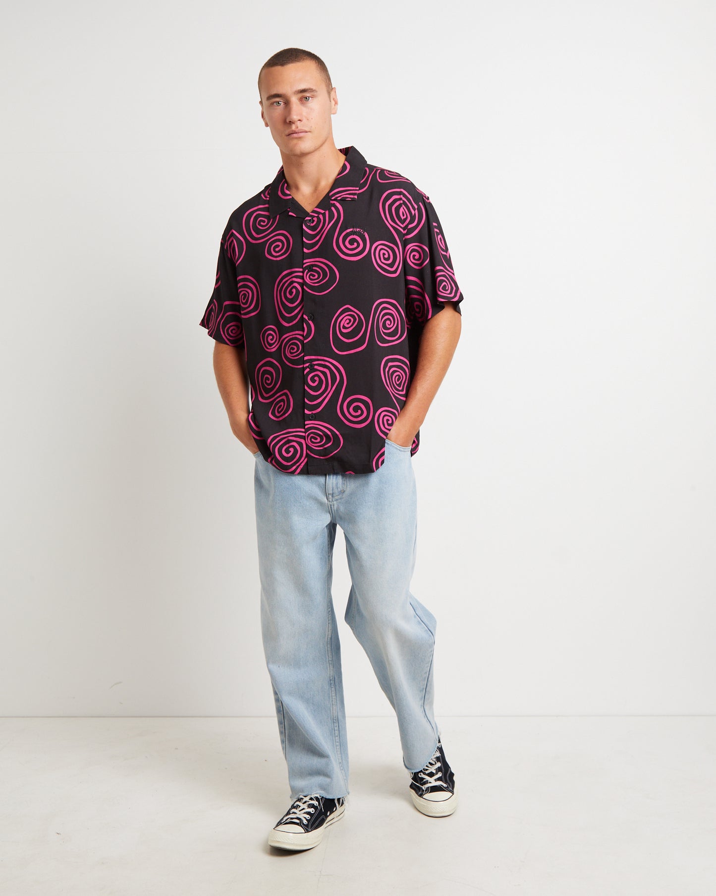 Hand Drawn S Short Sleeve Shirt in Black