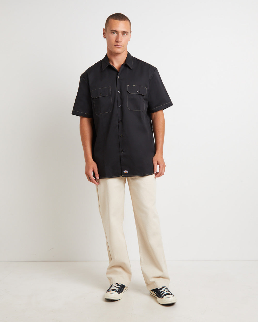 1574 Contrast Short Sleeve Shirt in Black