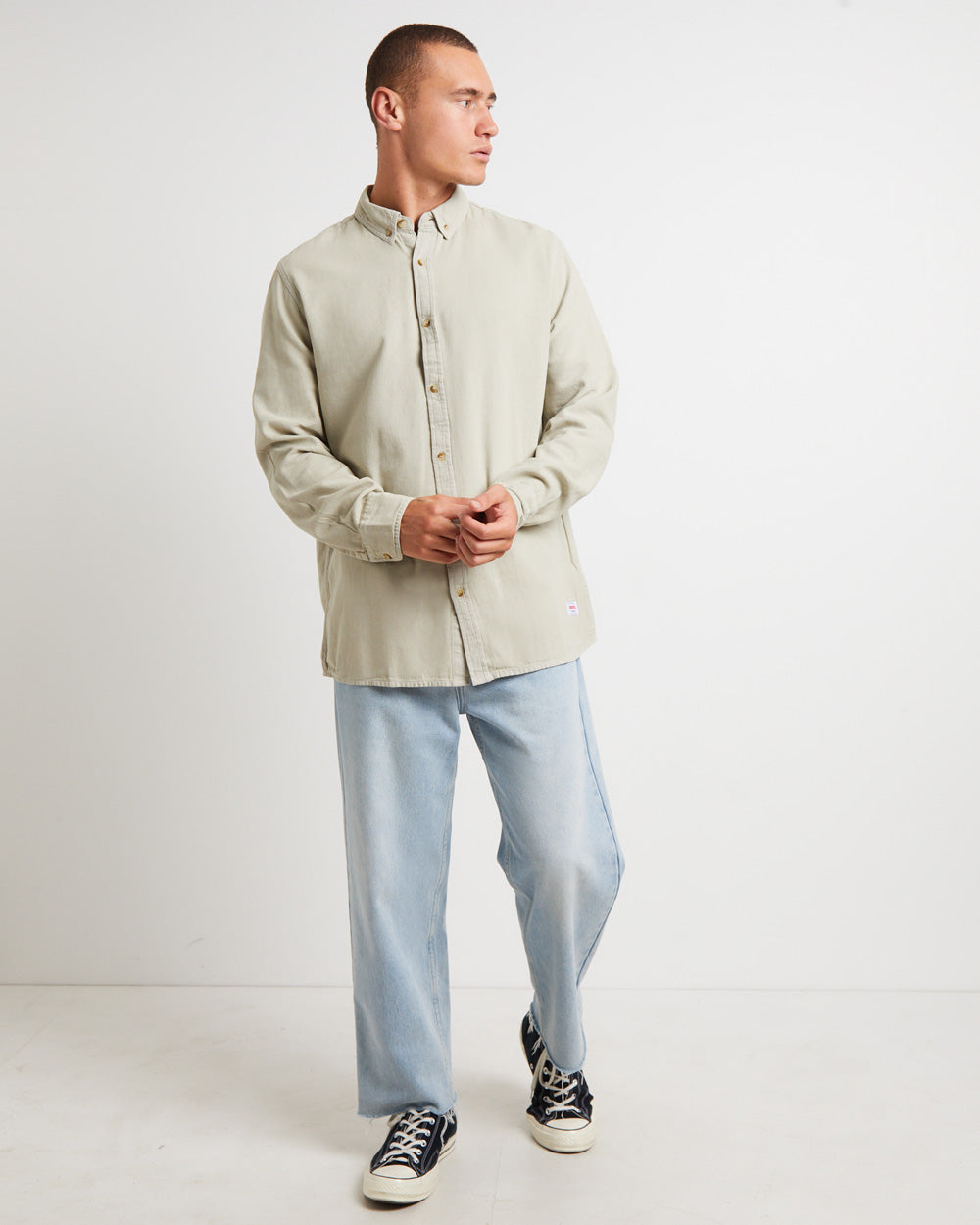 Men At Work Oxford Long Sleeve Shirt in Cement