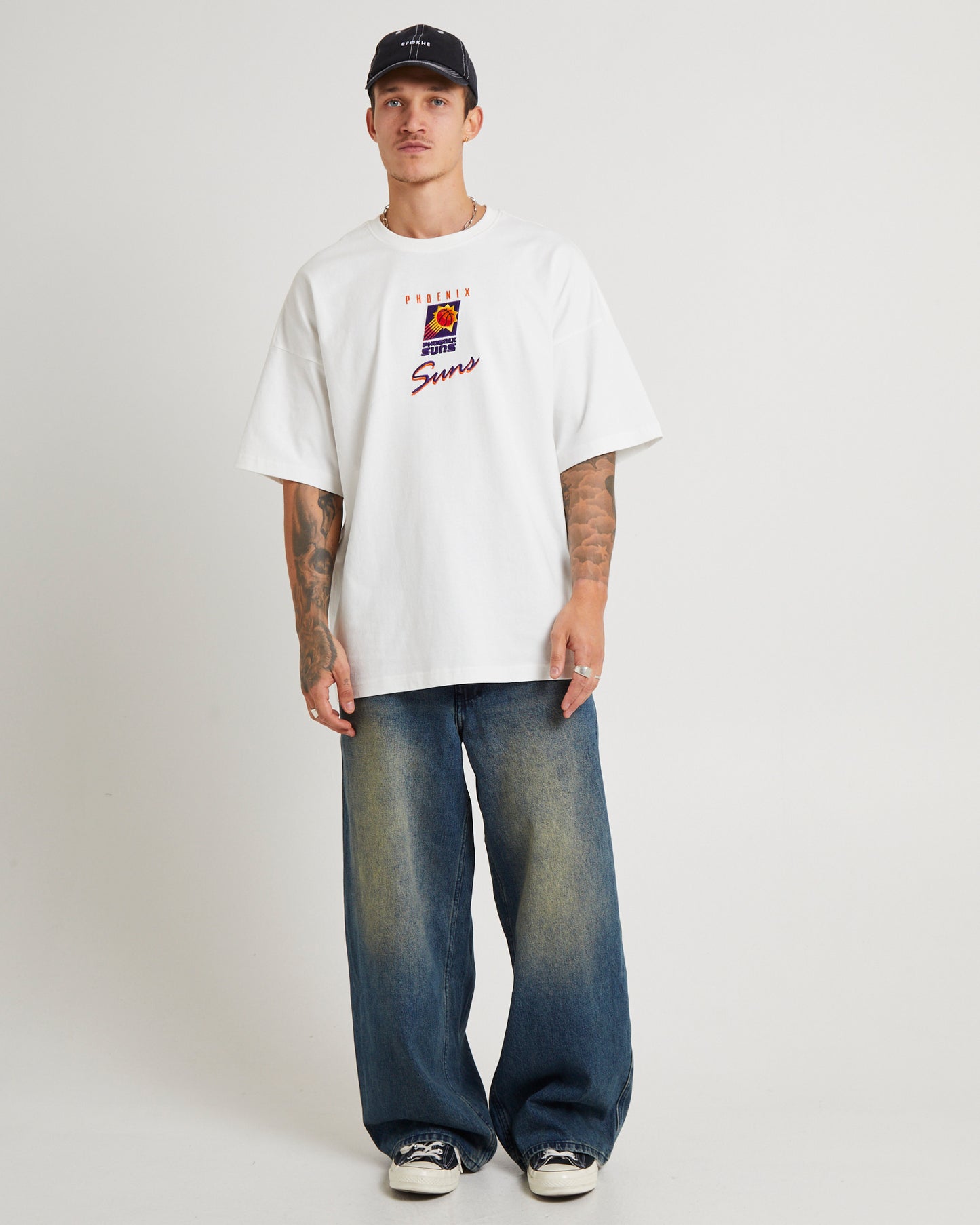 Trio Logo Suns Oversized T-Shirt in Vintage White