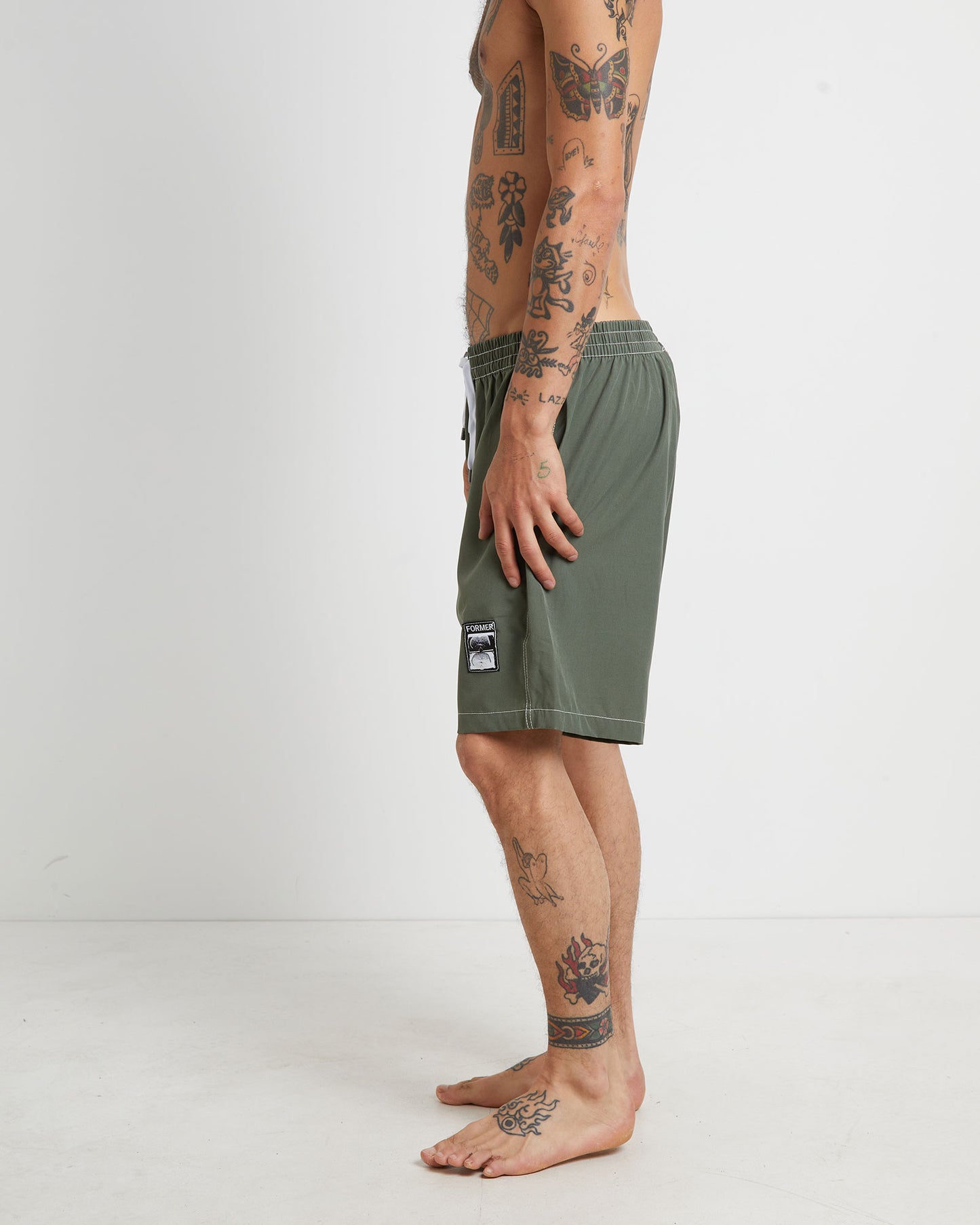 Swans Baggy Trunk Boardshorts in Army Green