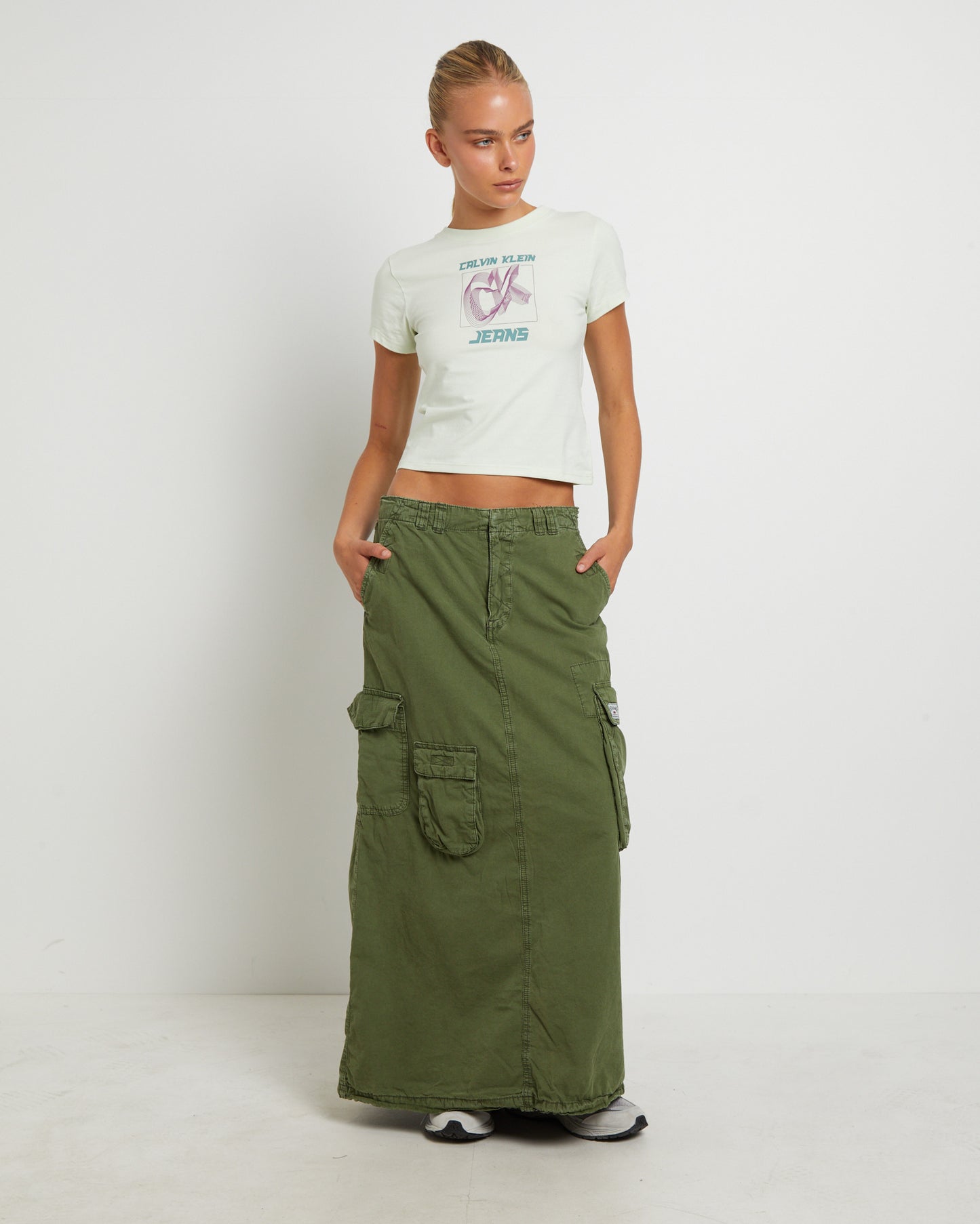 BDG Marta Multi Pocket Maxi Skirt in Khaki