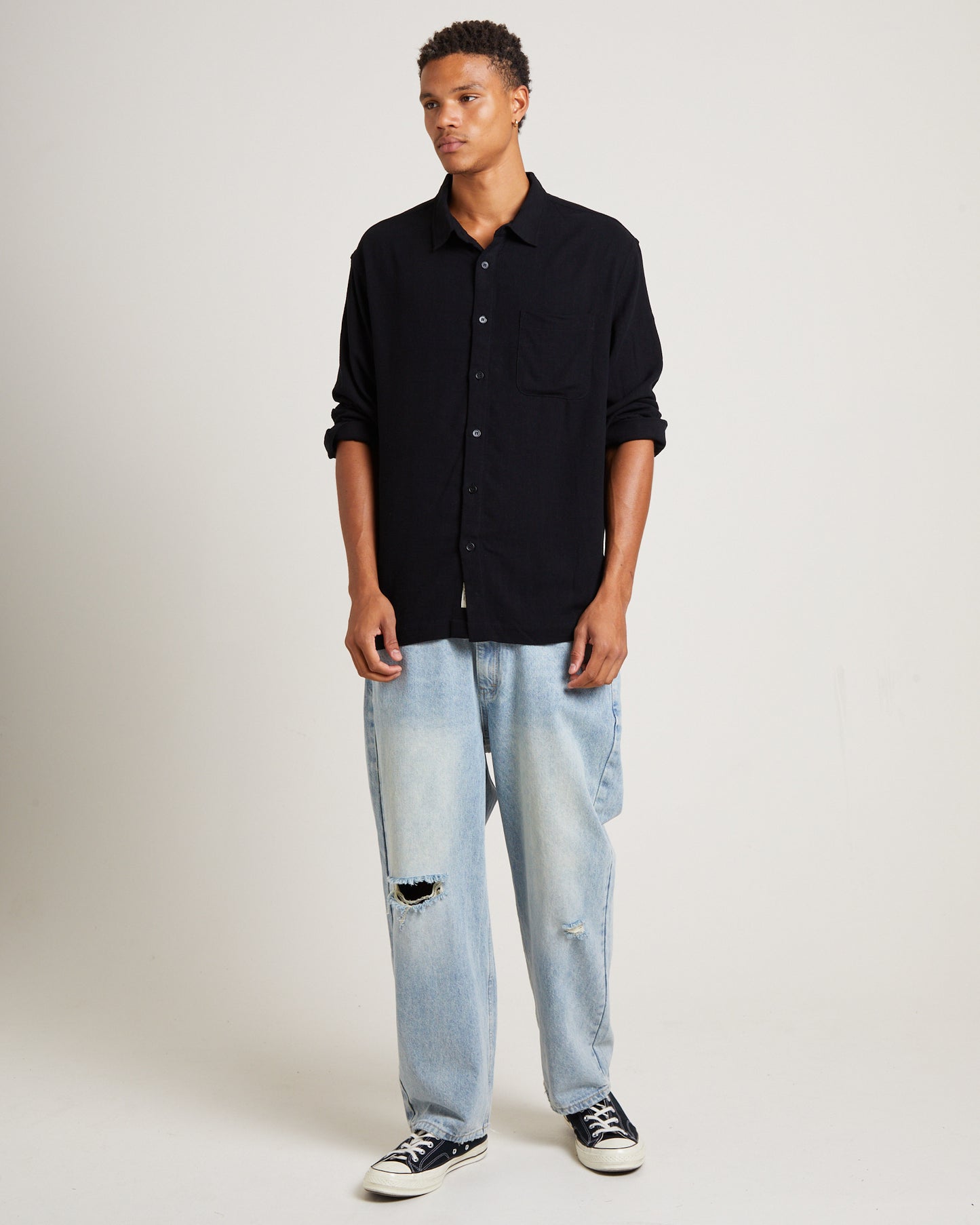 Harrison Linen Long Sleeve Shirt in Black
