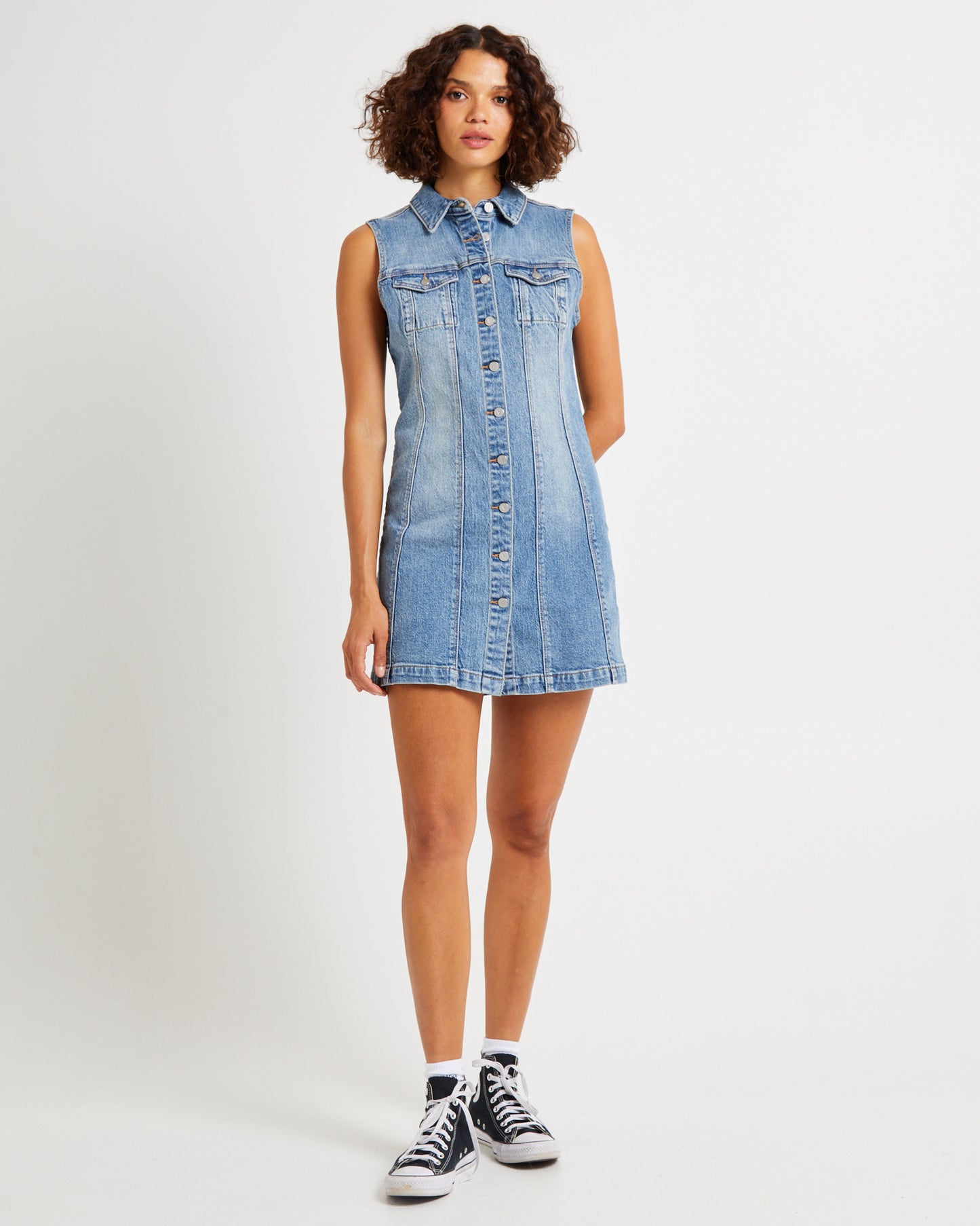 Button Up Denim Mini Dress Lula
