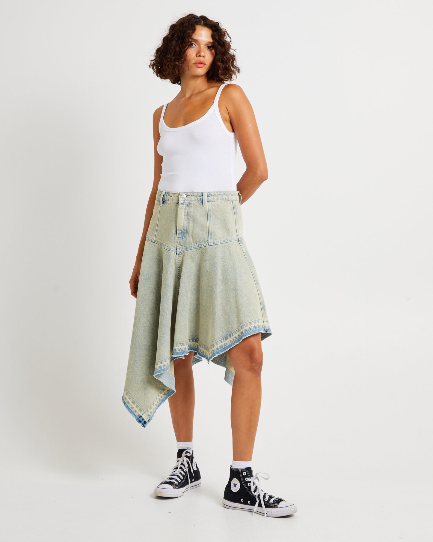 Lopez Handkerchief Hem Denim Skirt
