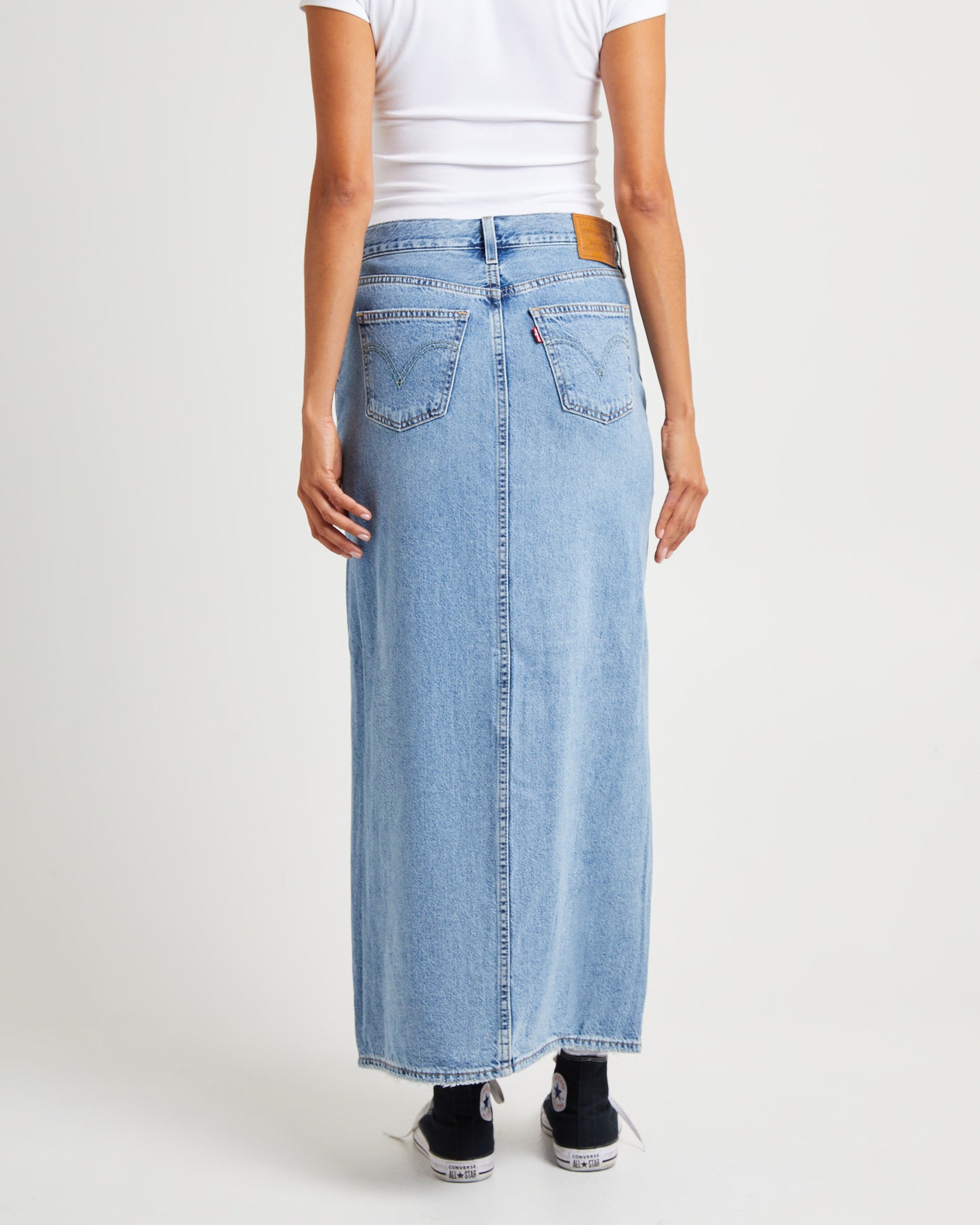 Ankle Column Denim Maxi Skirt Please Hold