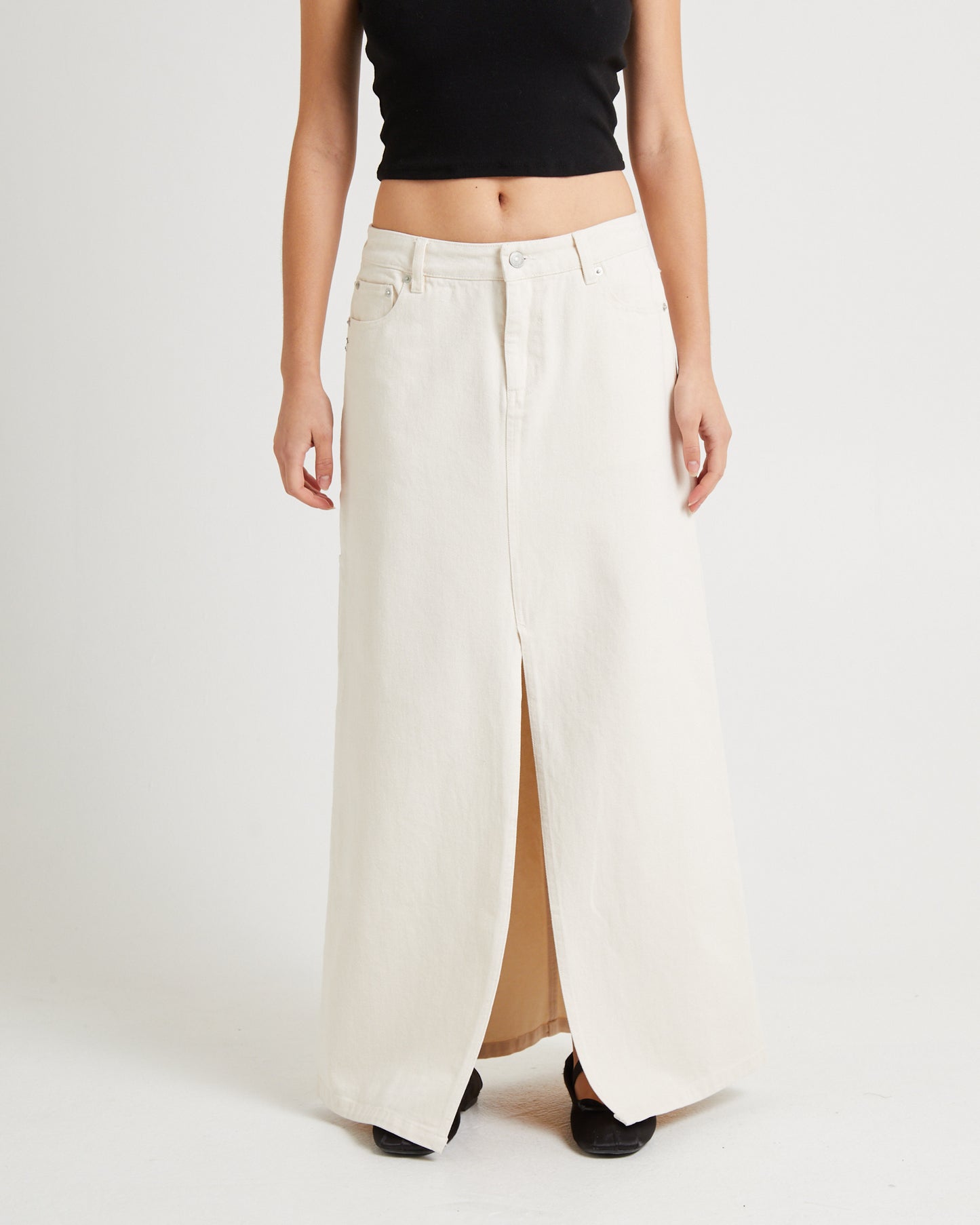 90s Mid Denim Maxi Skirt Unbleached