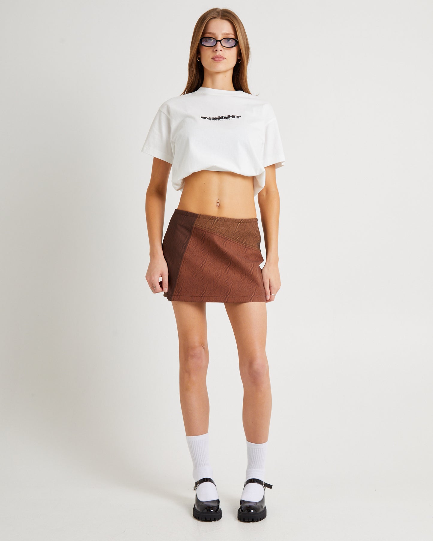 Splice PU Distressed Mini Skirt