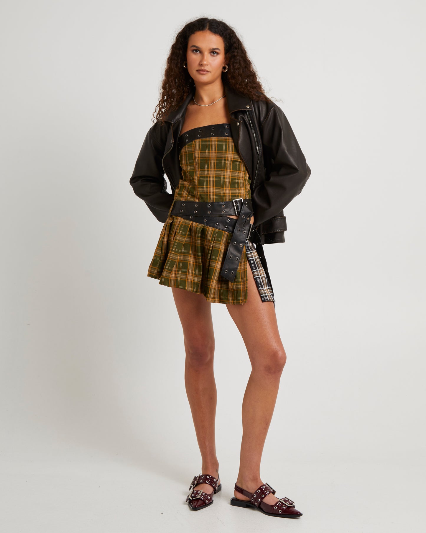 Kilt Mini Dress With Belts