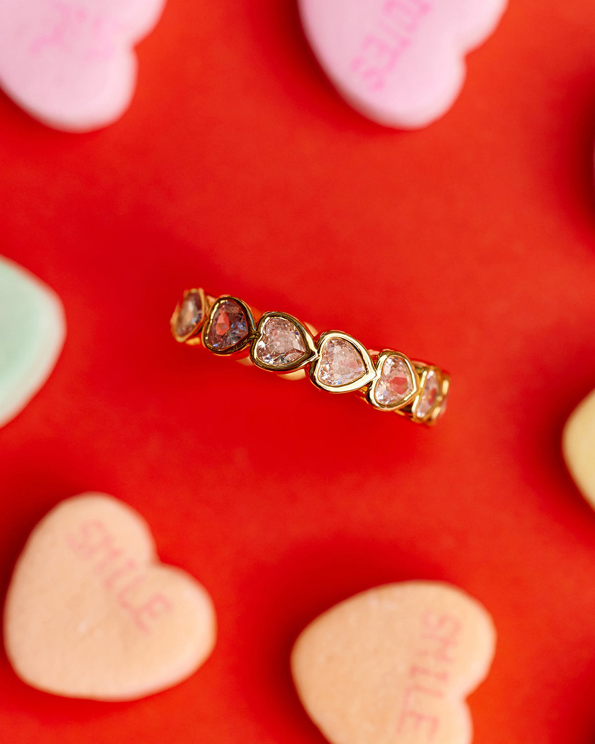 Stone Heart Band Gold Ring GOLD