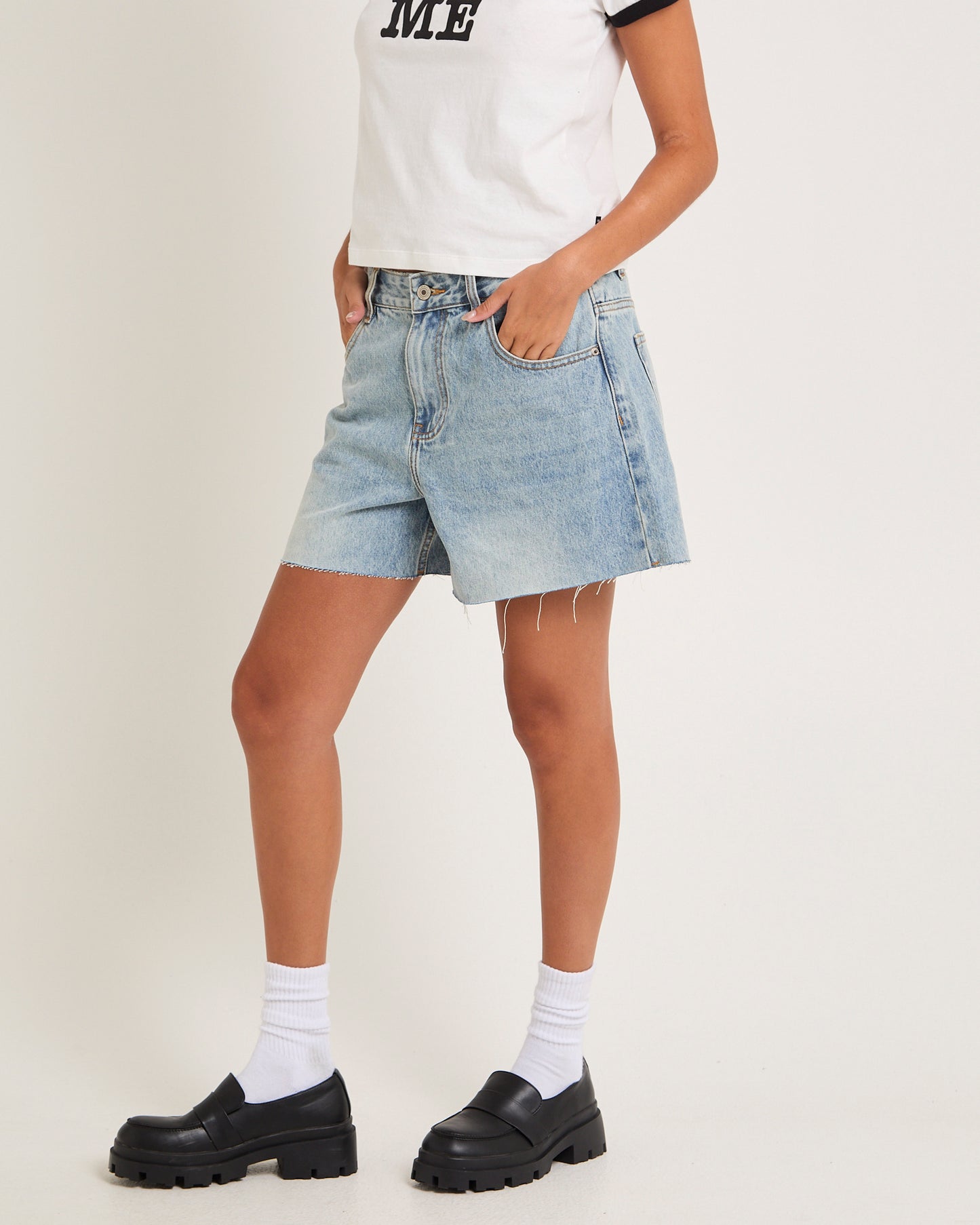 Kourtney Raw Chop Denim Shorts
