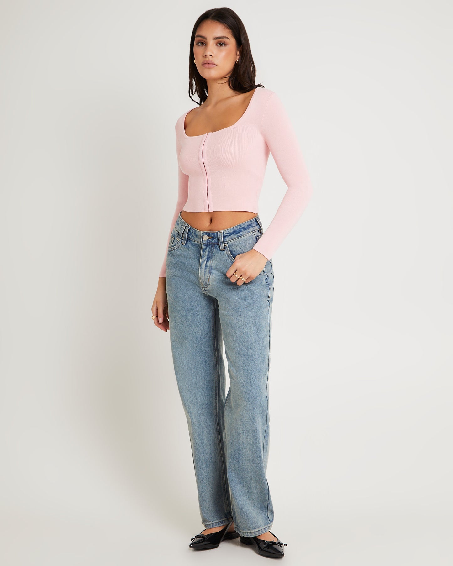 Quinn Hook & Eye Long Sleeve Knit Top