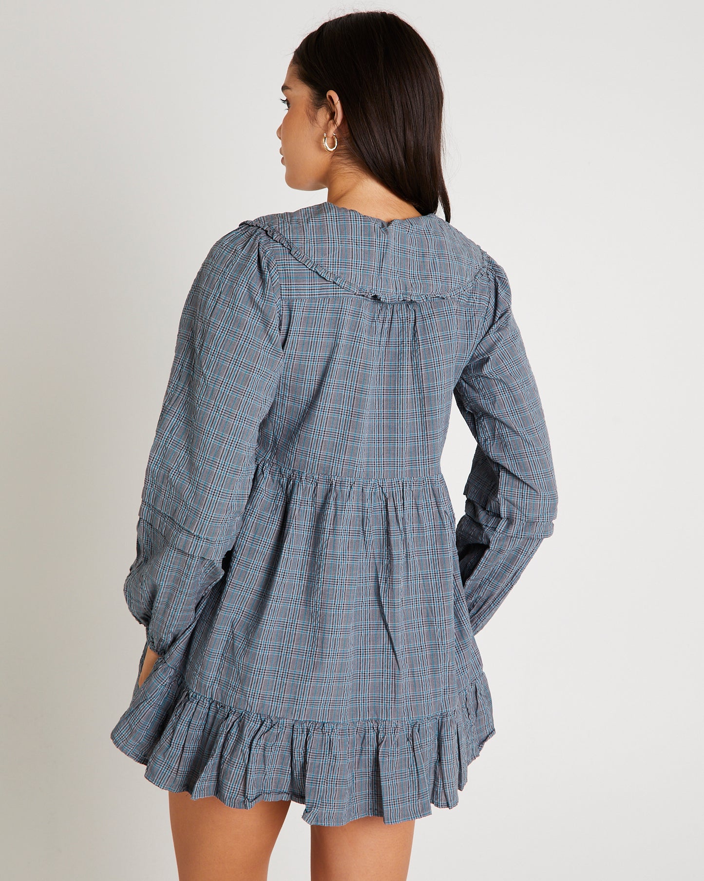 BDG Check Collar Long Sleeve Mini Dress