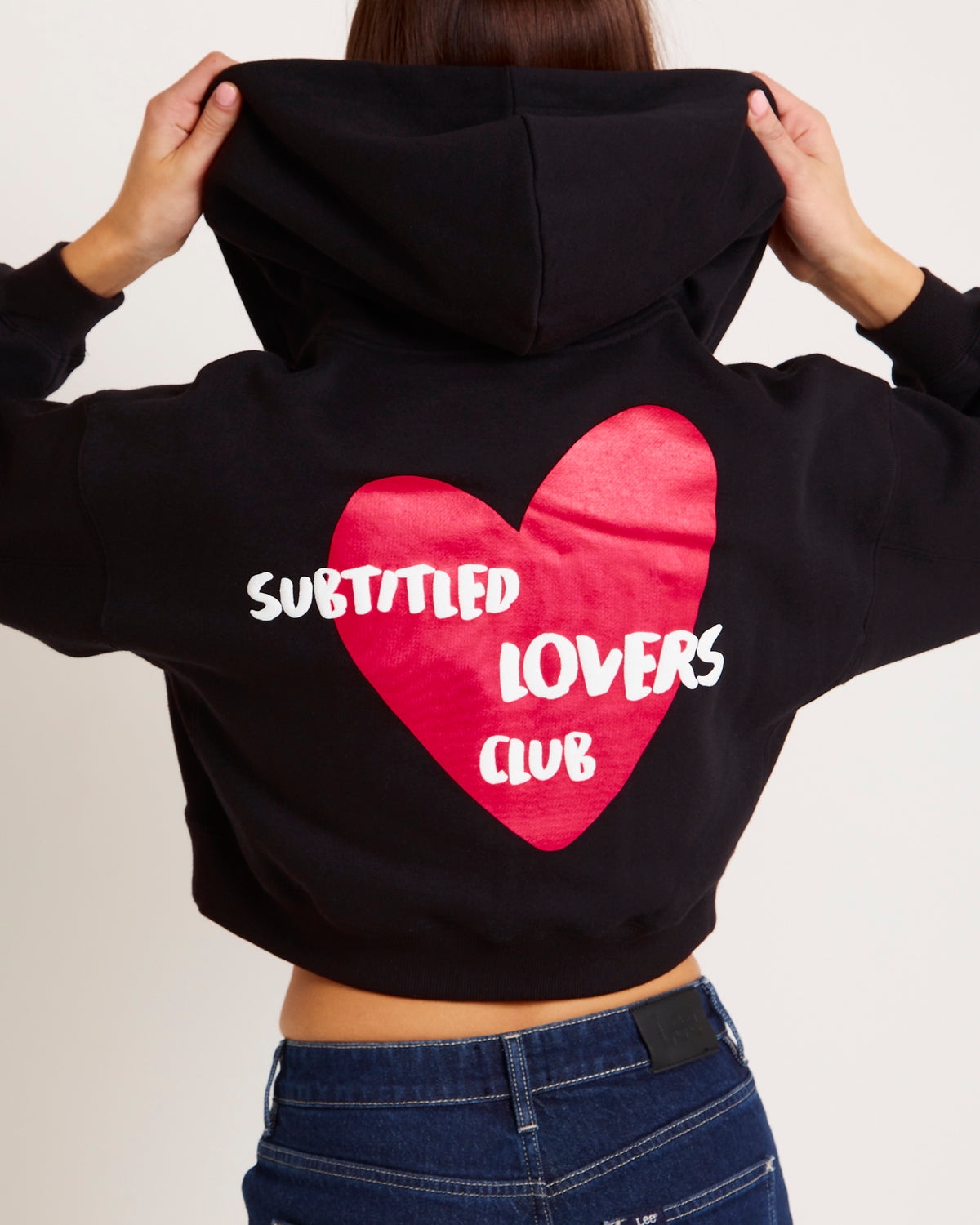 Lovers Club Cropped Zip Hoodie BLACK