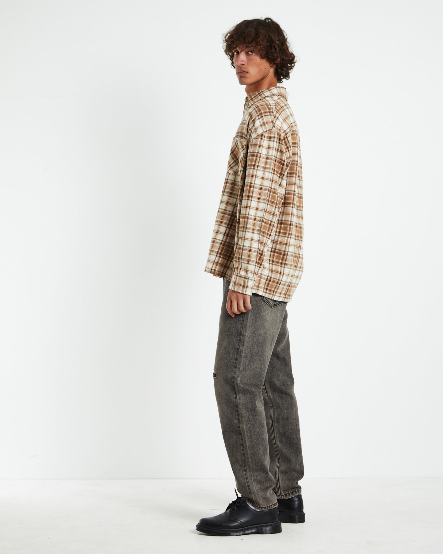 Portland Long Sleeve Flanno Shirt Tan/Ecru