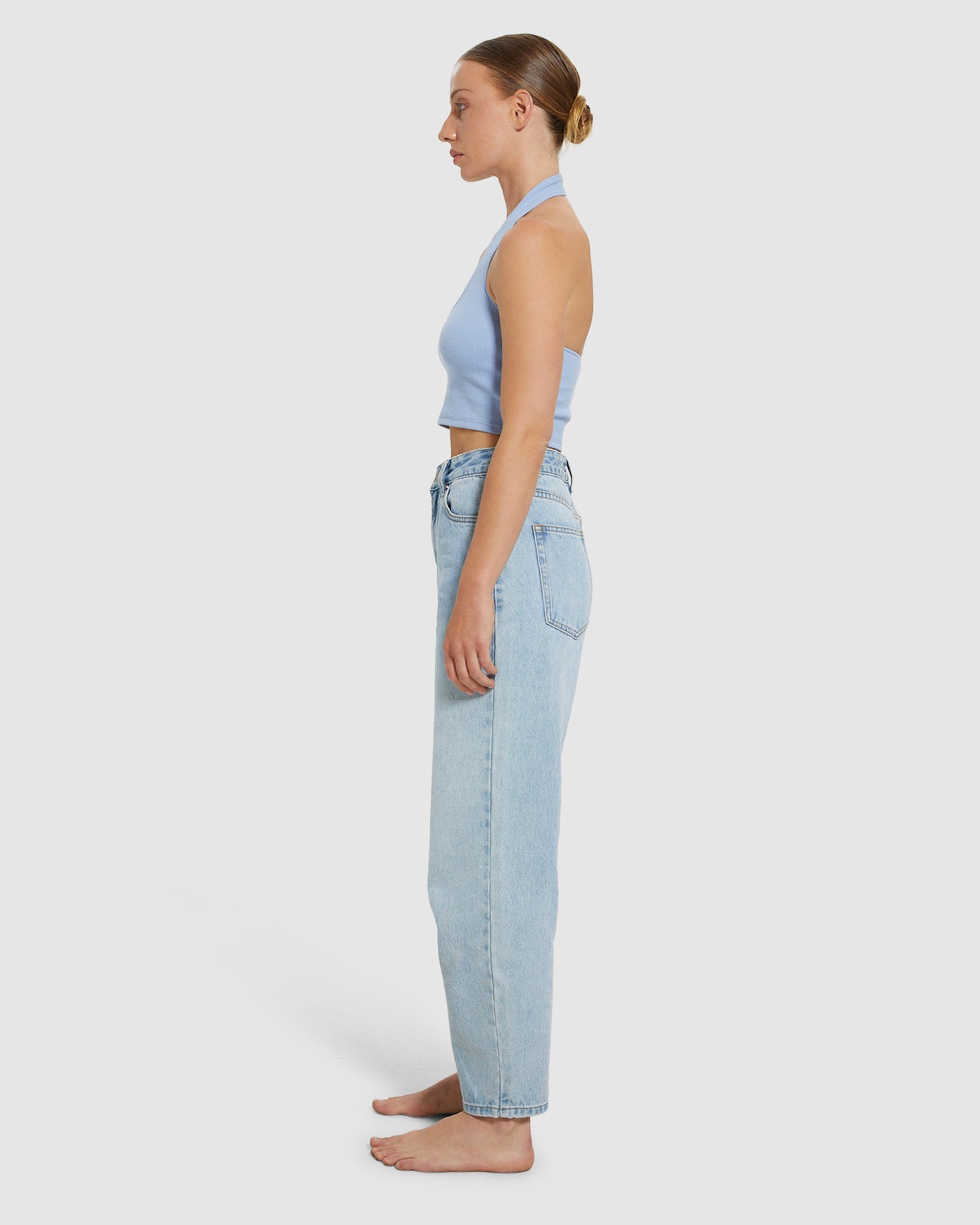 Halter Neck Rib Crop Top Blue