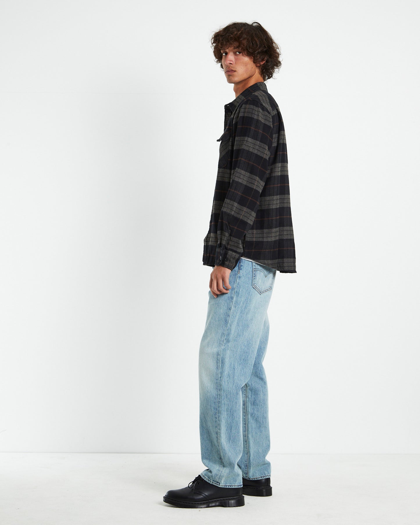 Bowery Long Sleeve Flannel Shirt Charcoal Black