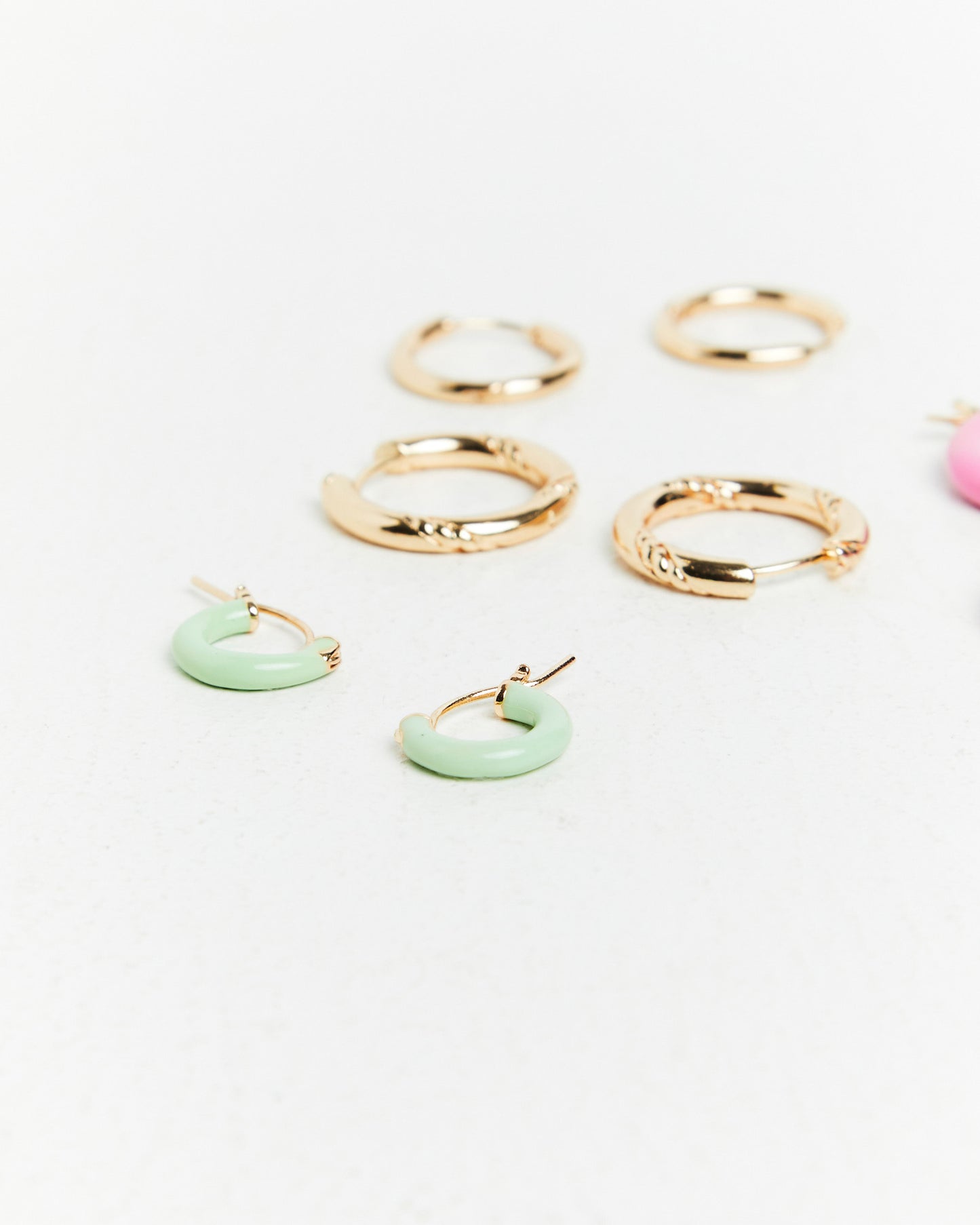 Pastel Enamel Huggie Earring Pack Gold