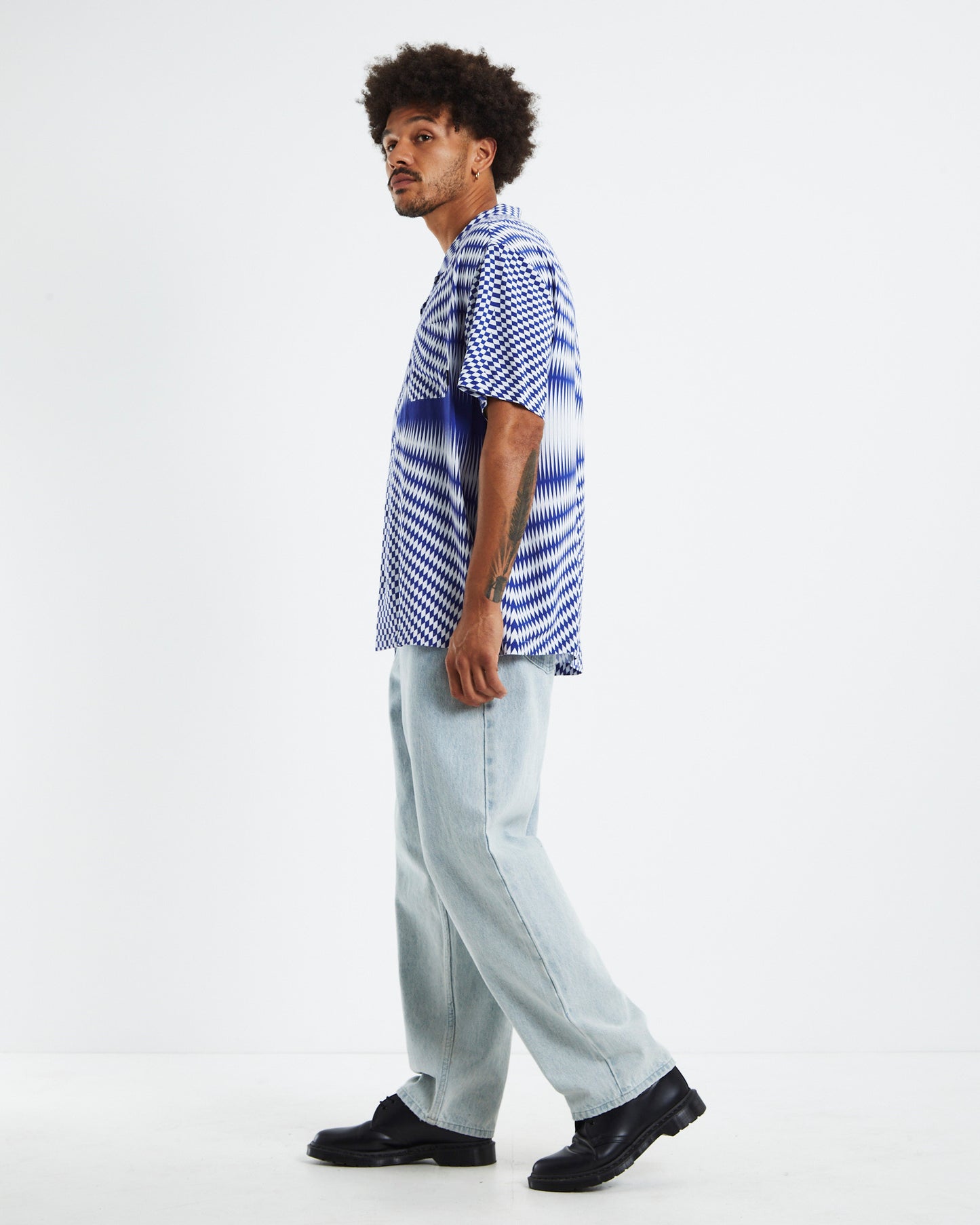 Pyschedelic Check Short Sleeve Shirt Blue