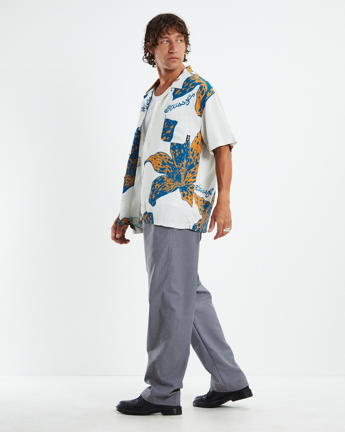 Floral Rayon Short Sleeve Shirt White