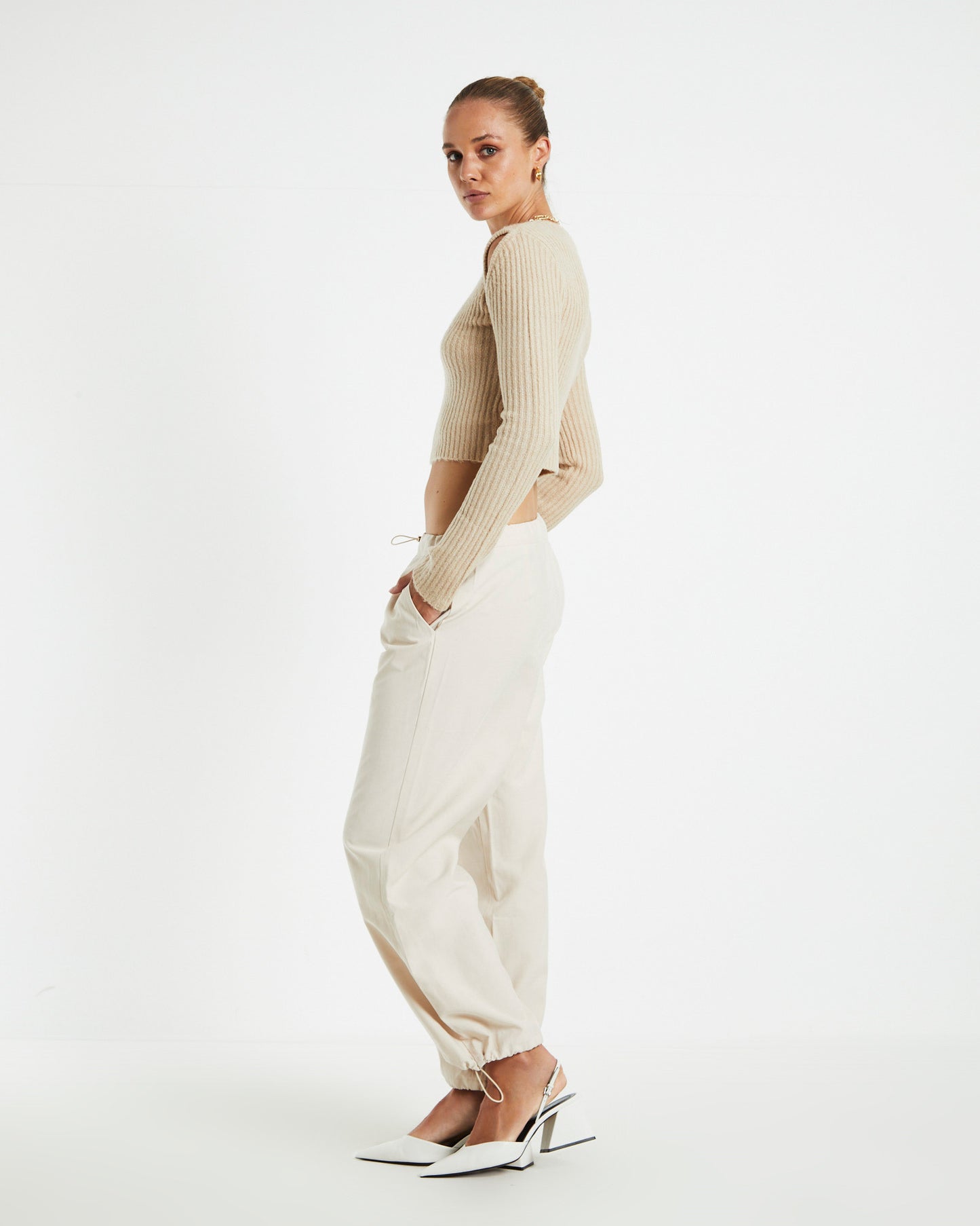 Vera Slash Long Sleeve Knit Top Oat