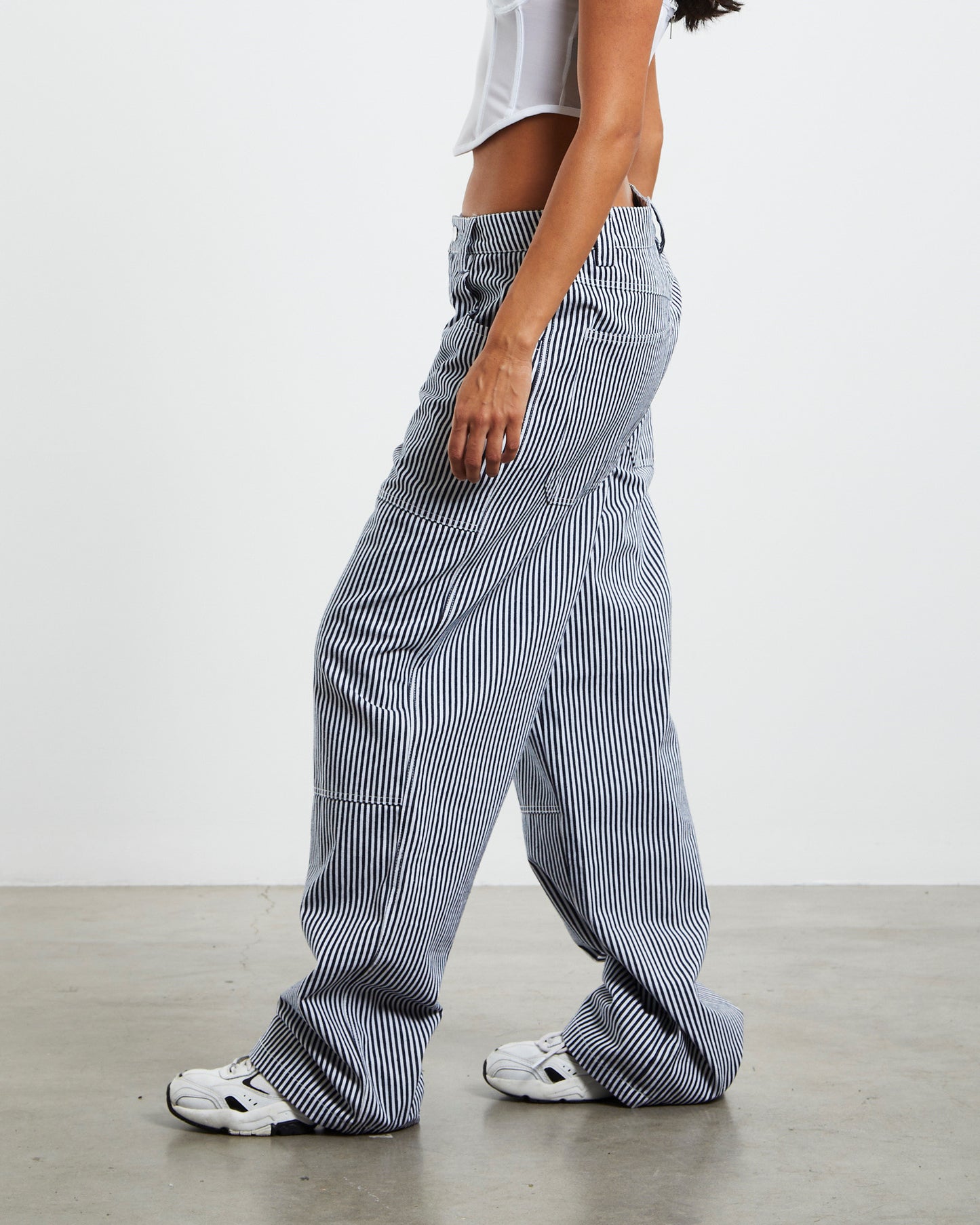 Ash Panelled Carpenter Pants Pinstripe Grey